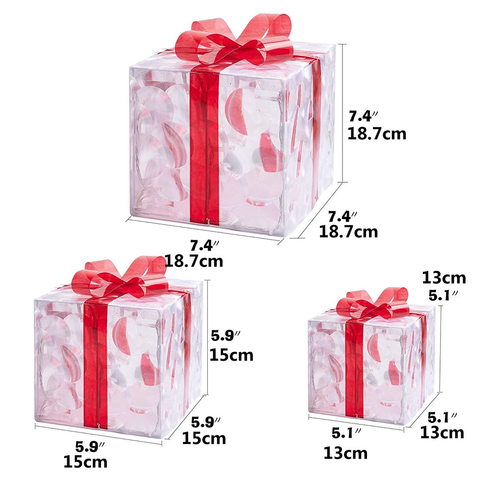 Set of 3 Christmas Lighted Gift Boxes Decorations Transparent Lighted Boxes view 2