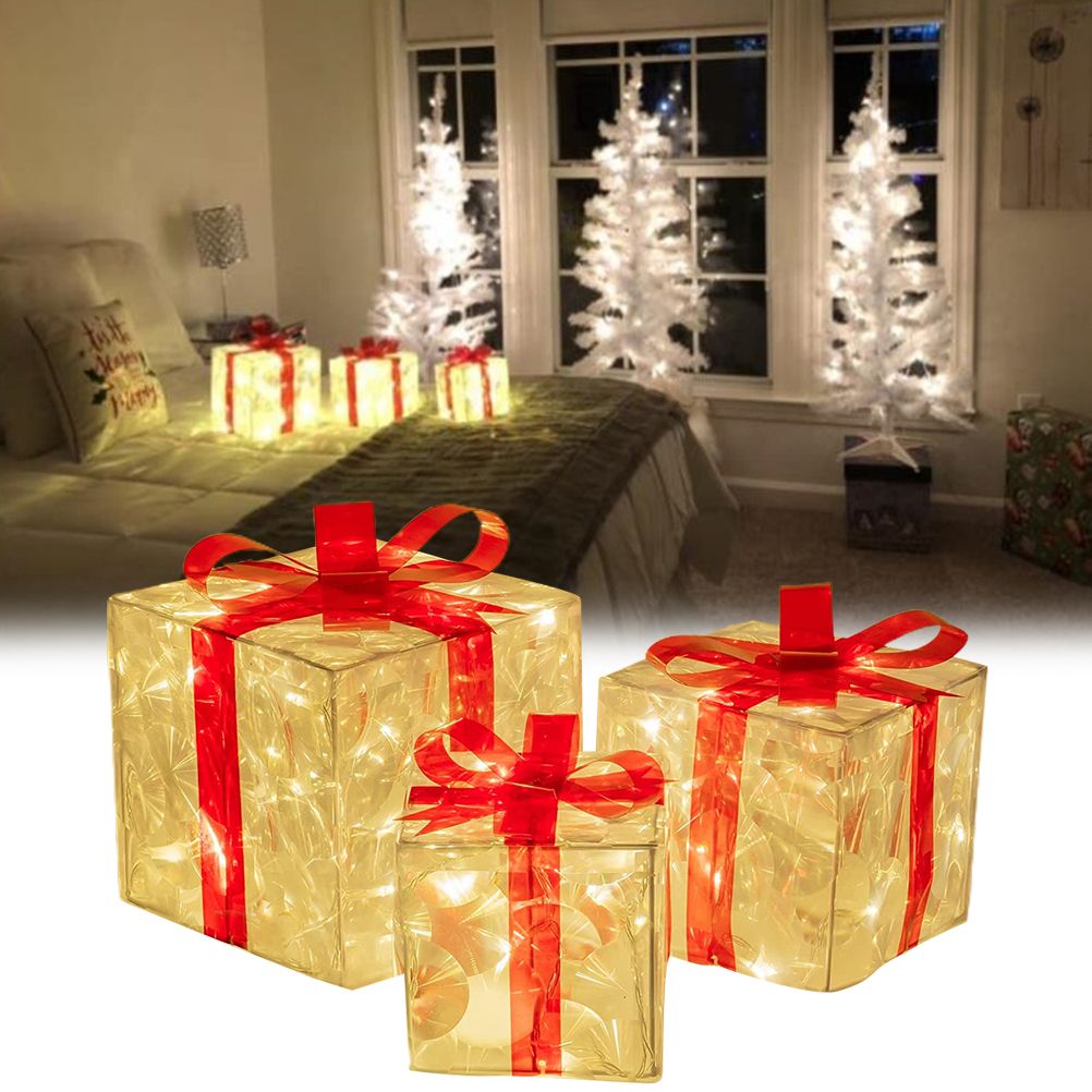 Set of 3 Christmas Lighted Gift Boxes Decorations Transparent Lighted Boxes view 3