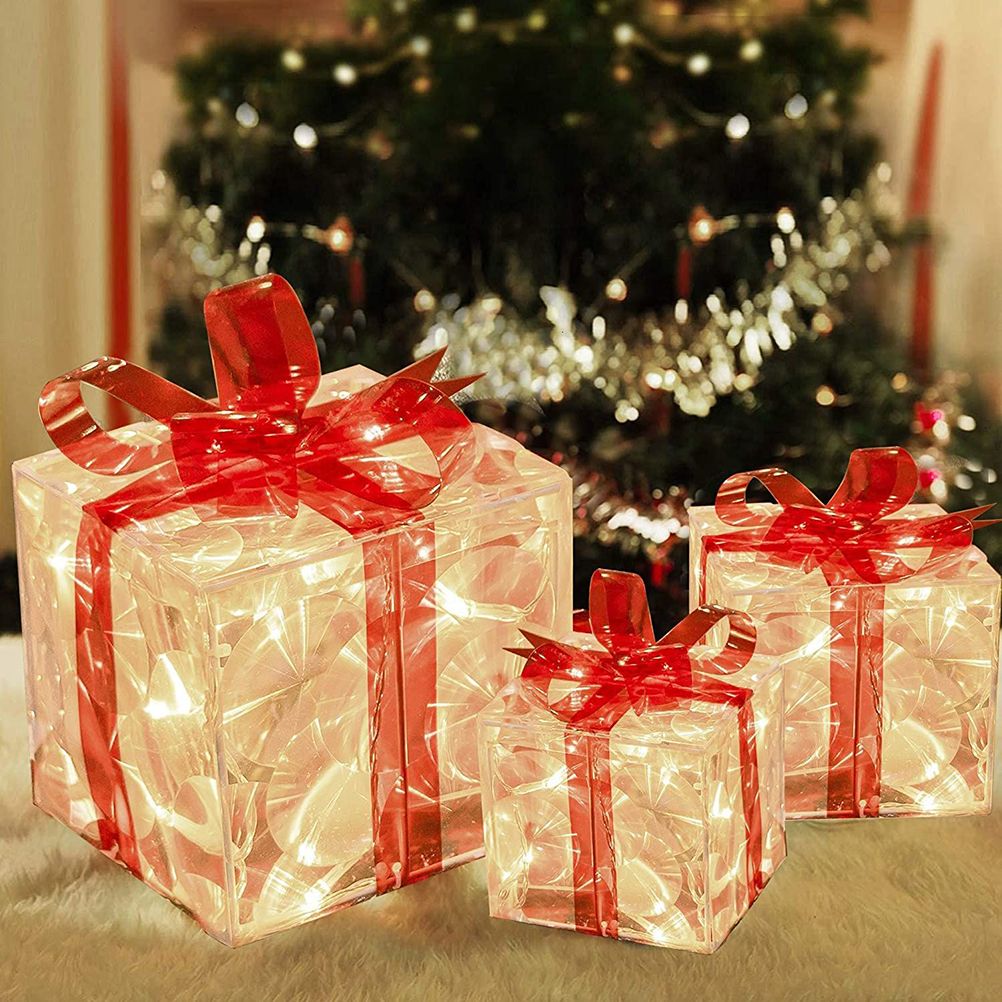 Set of 3 Christmas Lighted Gift Boxes Decorations Transparent Lighted Boxes view 6