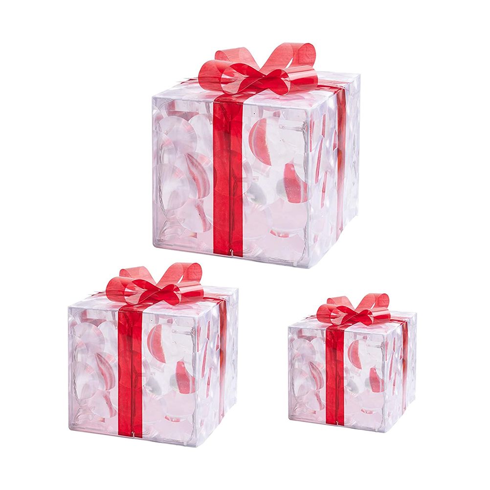 Set of 3 Christmas Lighted Gift Boxes Decorations Transparent Lighted Boxes view 9