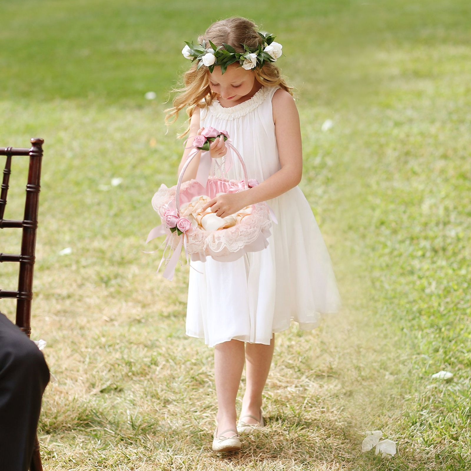 Wedding Flower Girl Basket Multipurpose Romantic for Wedding Ceremony view 2