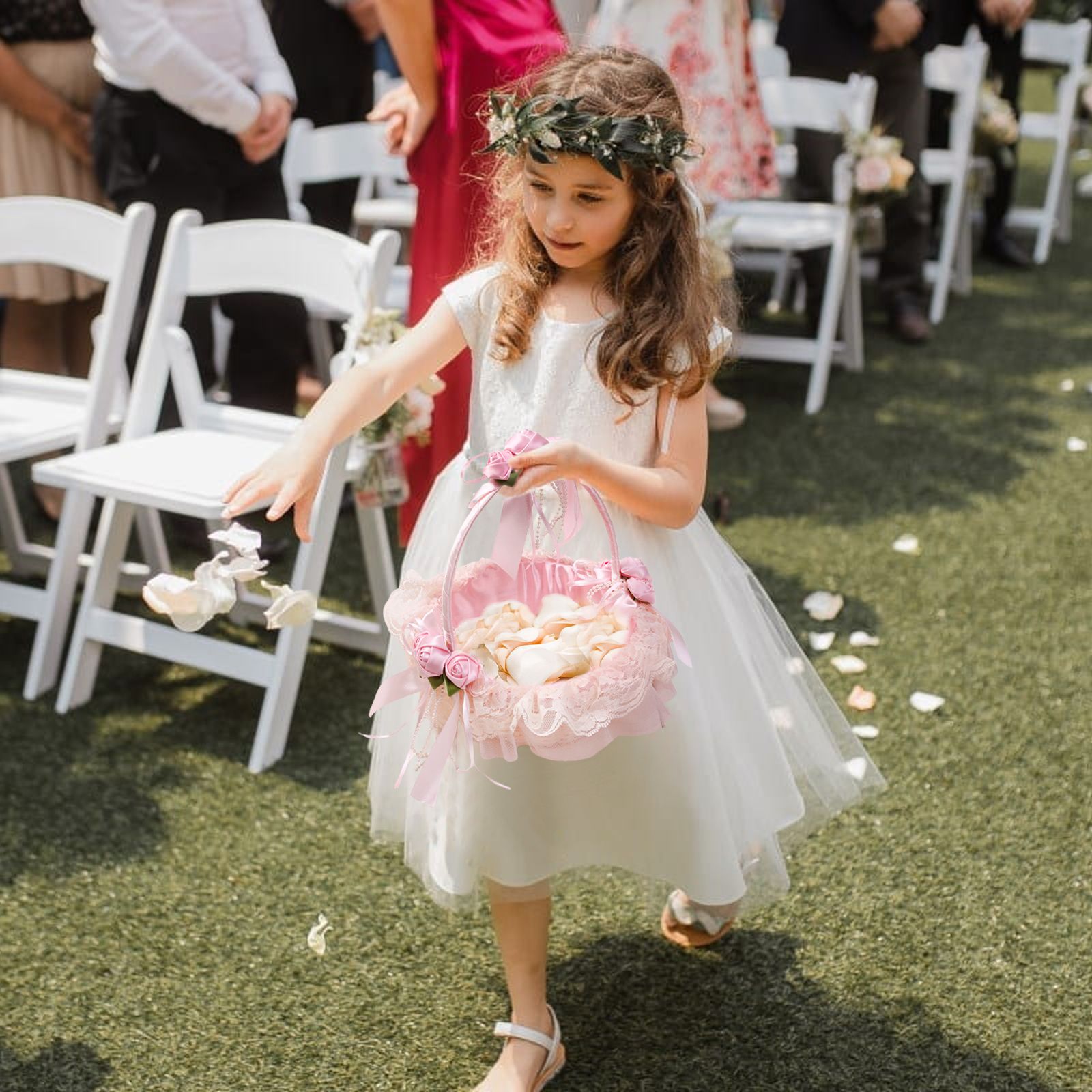 Wedding Flower Girl Basket Multipurpose Romantic for Wedding Ceremony view 3