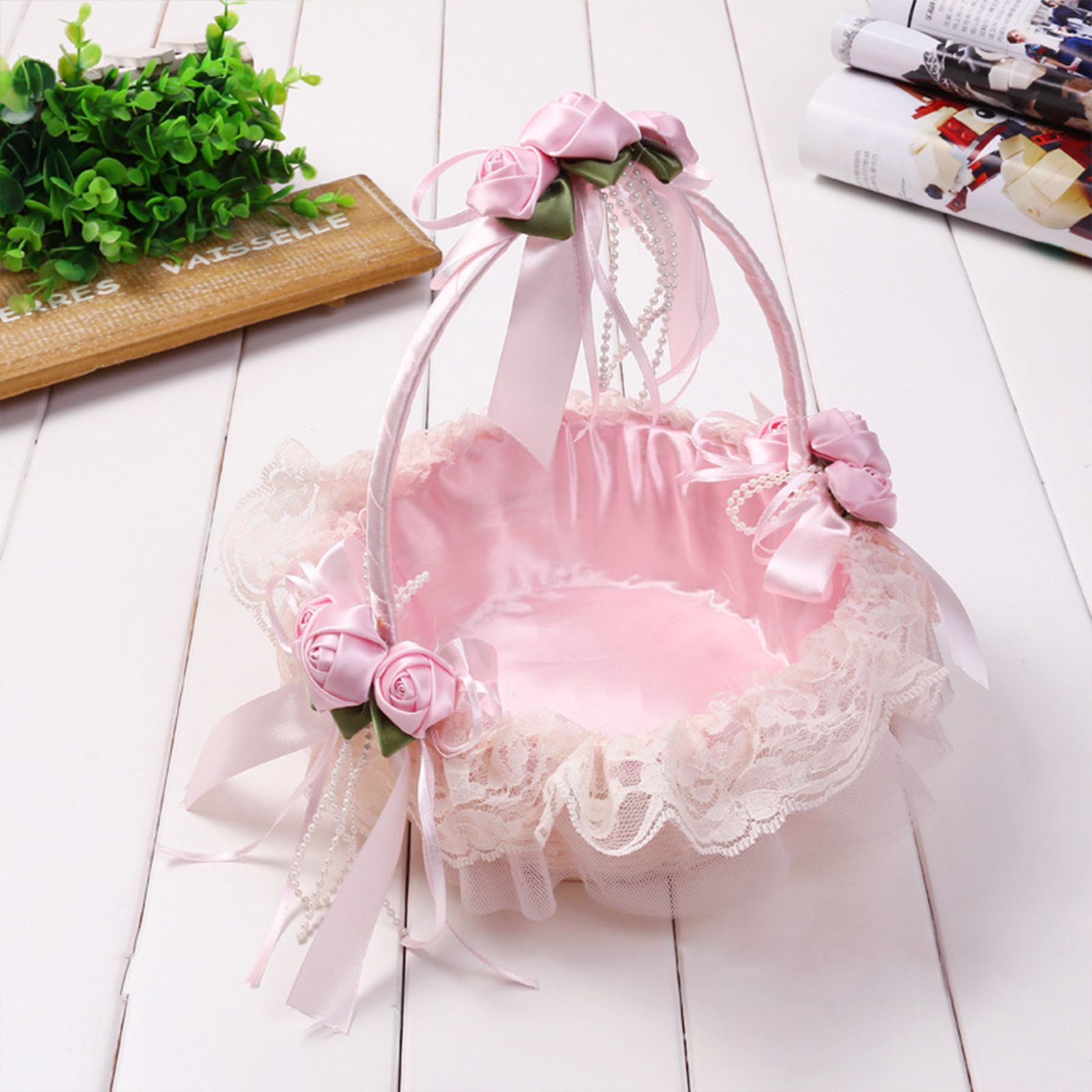 Wedding Flower Girl Basket Multipurpose Romantic for Wedding Ceremony view 6