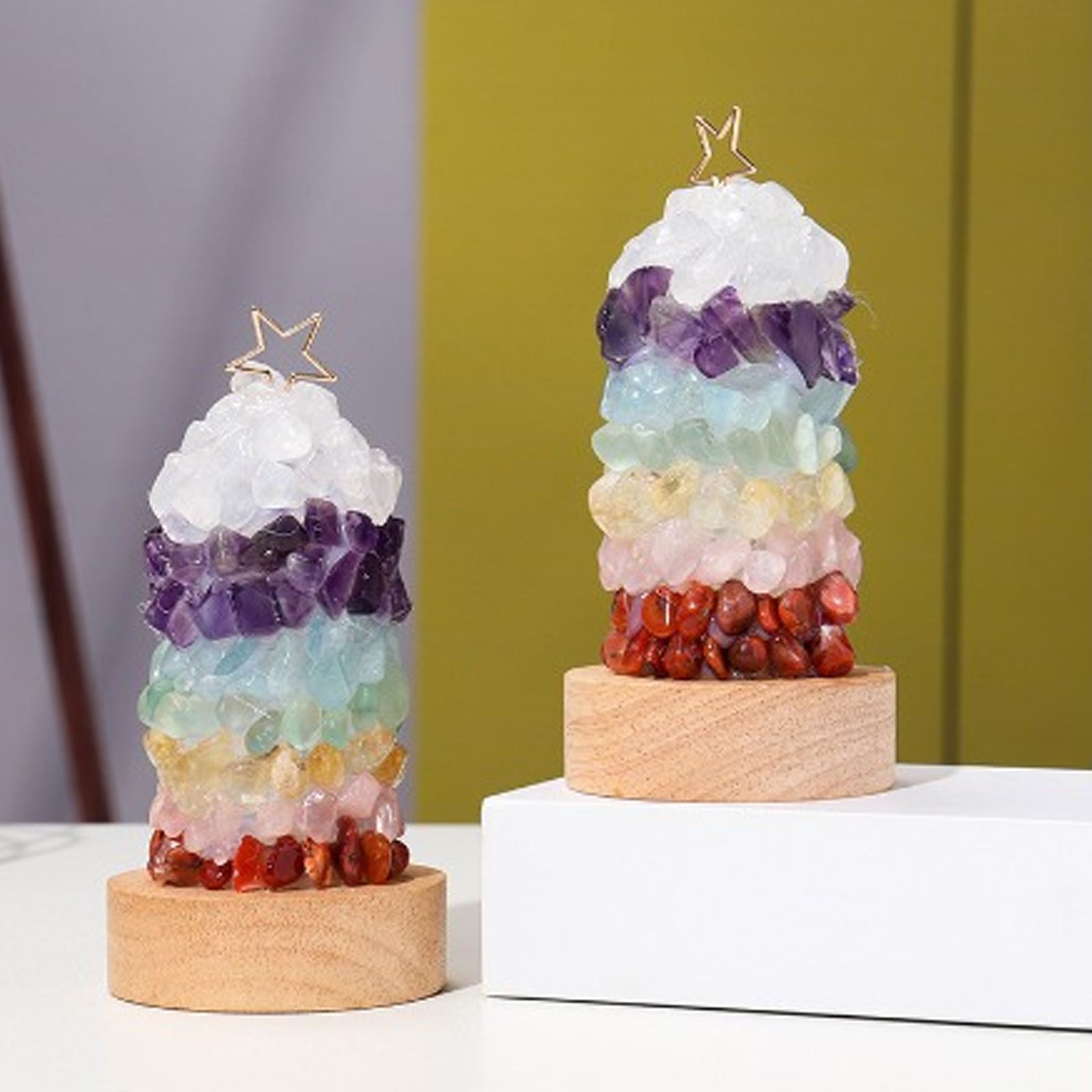 Warm Light Natural Seven Color Crystal Stone Night Light DIY Bed Lamp USB Plug view 2