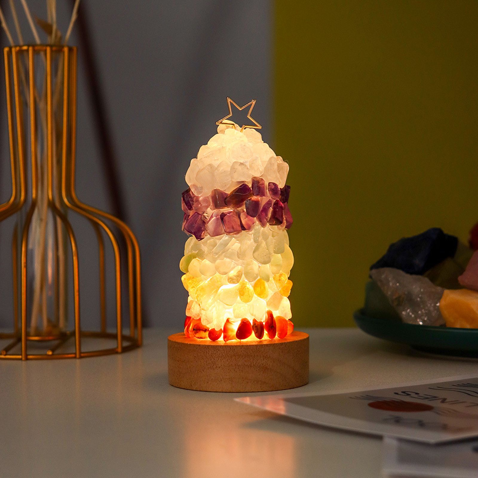 Warm Light Natural Seven Color Crystal Stone Night Light DIY Bed Lamp USB Plug view 7