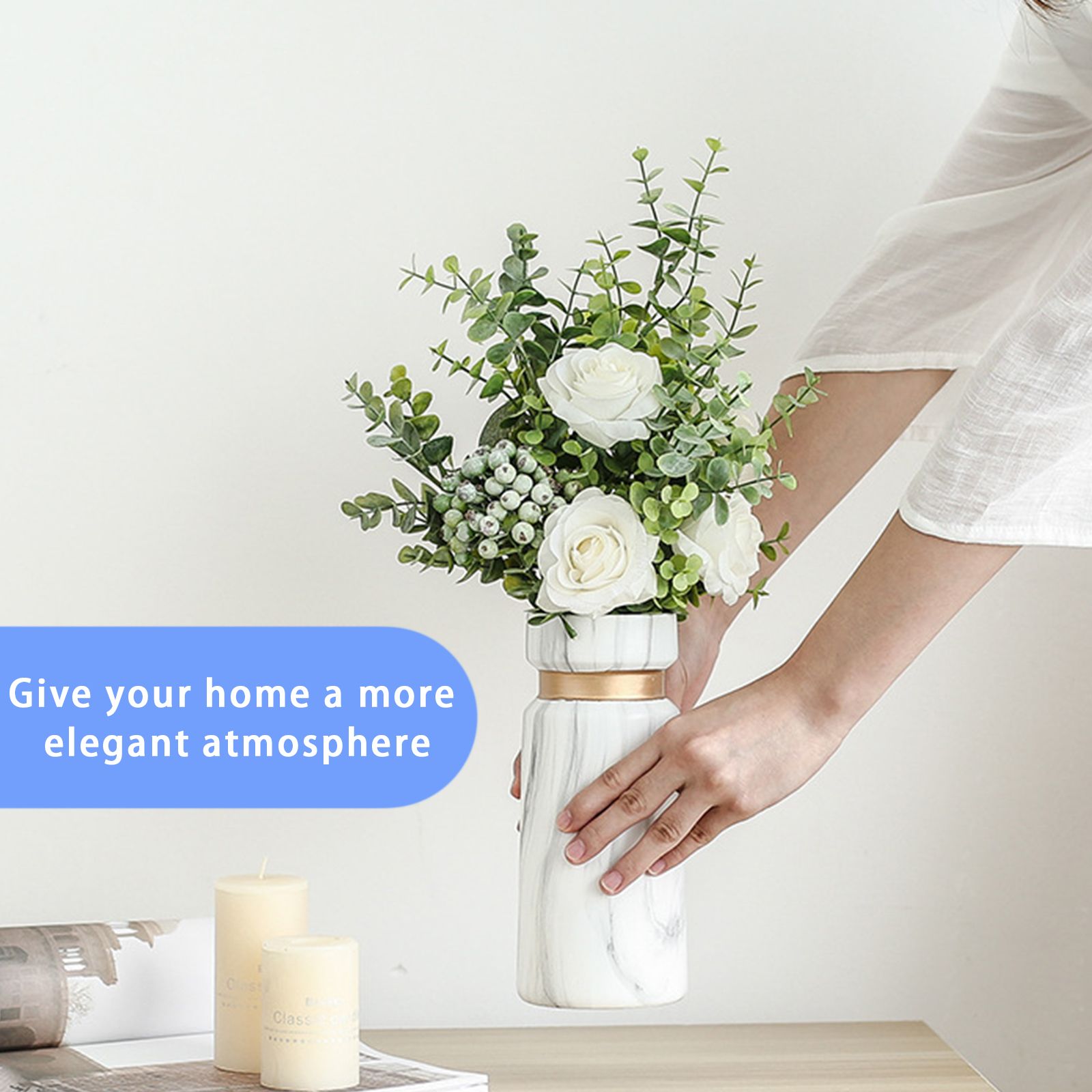 White Ceramics Vase Water Transfer Printed Marble Flower Vase for Bedroom view 6