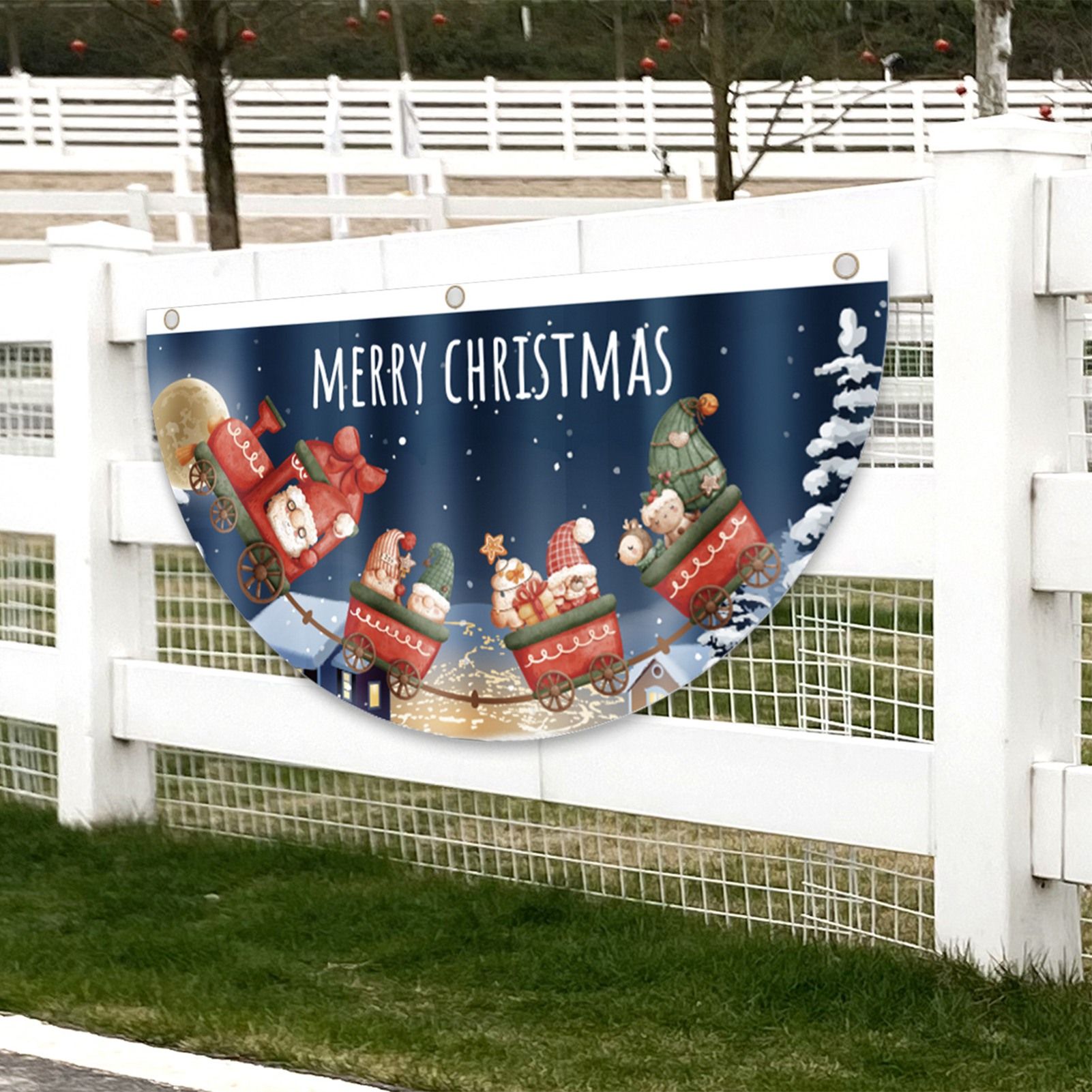Christmas Fan Shaped Flags Outdoor Flag Doors Hang Christmas Decorations view 3