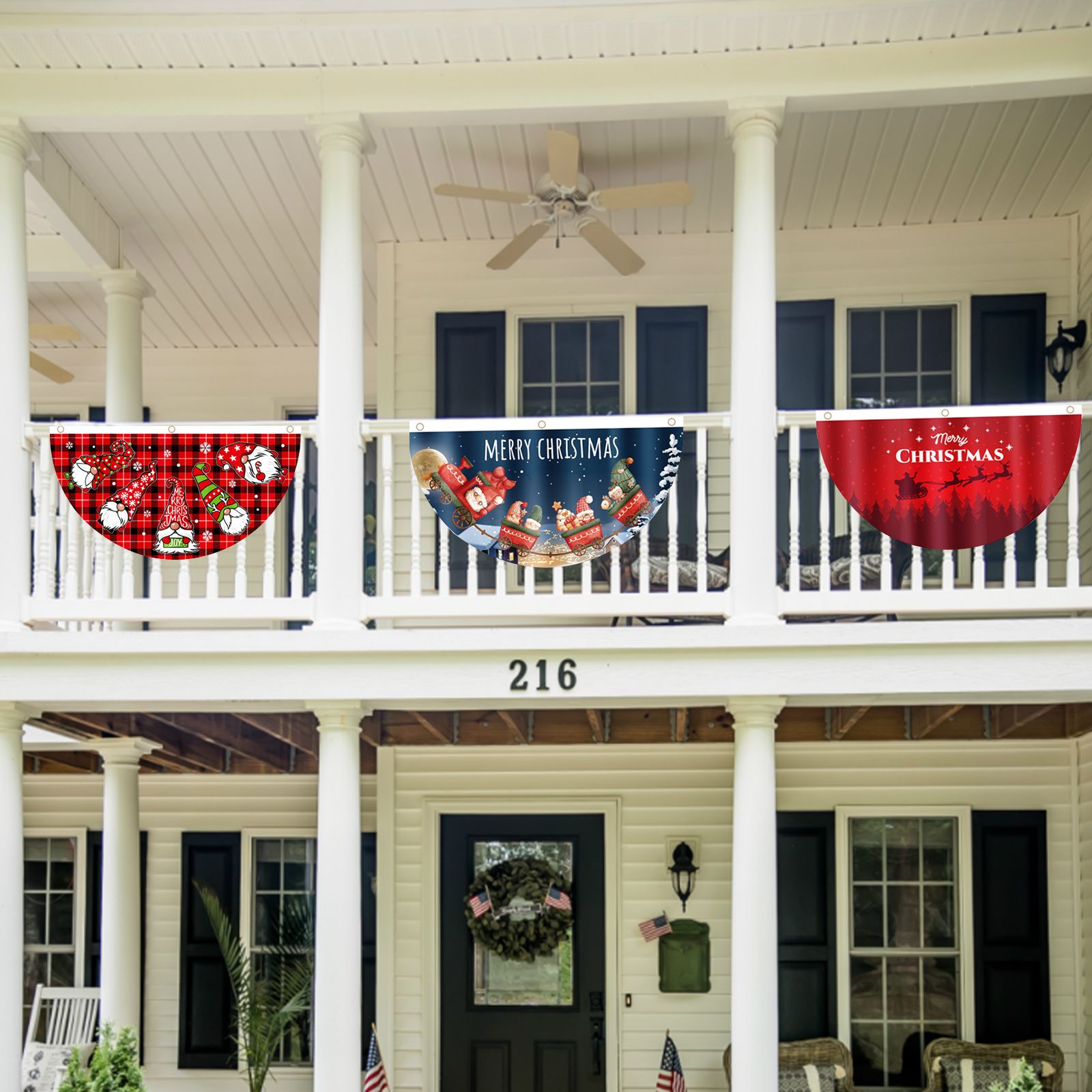 4Pcs Christmas Fan Shaped Flag Outdoors Hanging Flag Door Hanging Christmas view 2