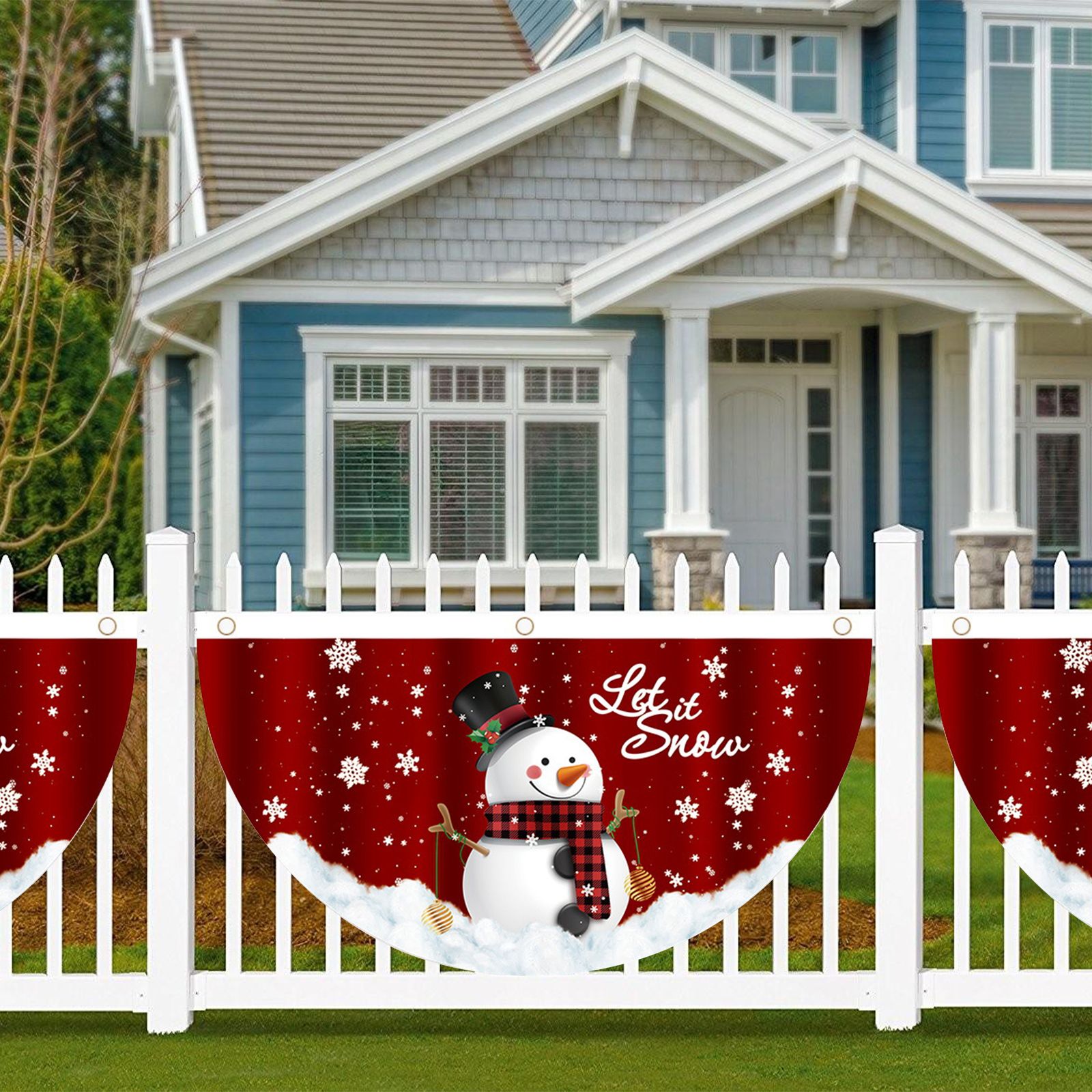 4Pcs Christmas Fan Shaped Flag Outdoors Hanging Flag Door Hanging Christmas view 3