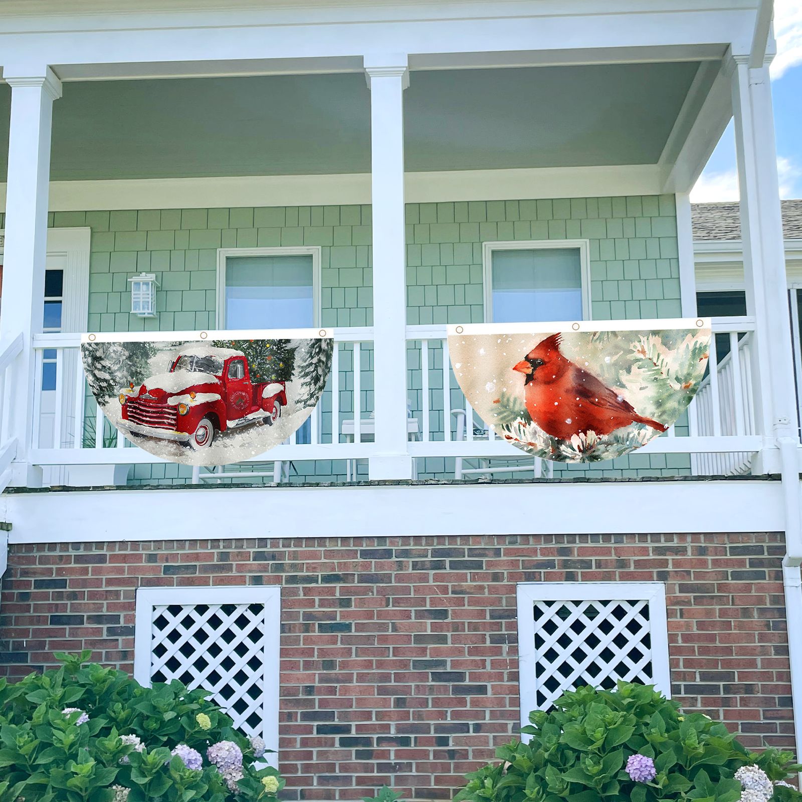 4Pcs Christmas Fan Shaped Flag Outdoors Hanging Flag Door Hanging Christmas view 4