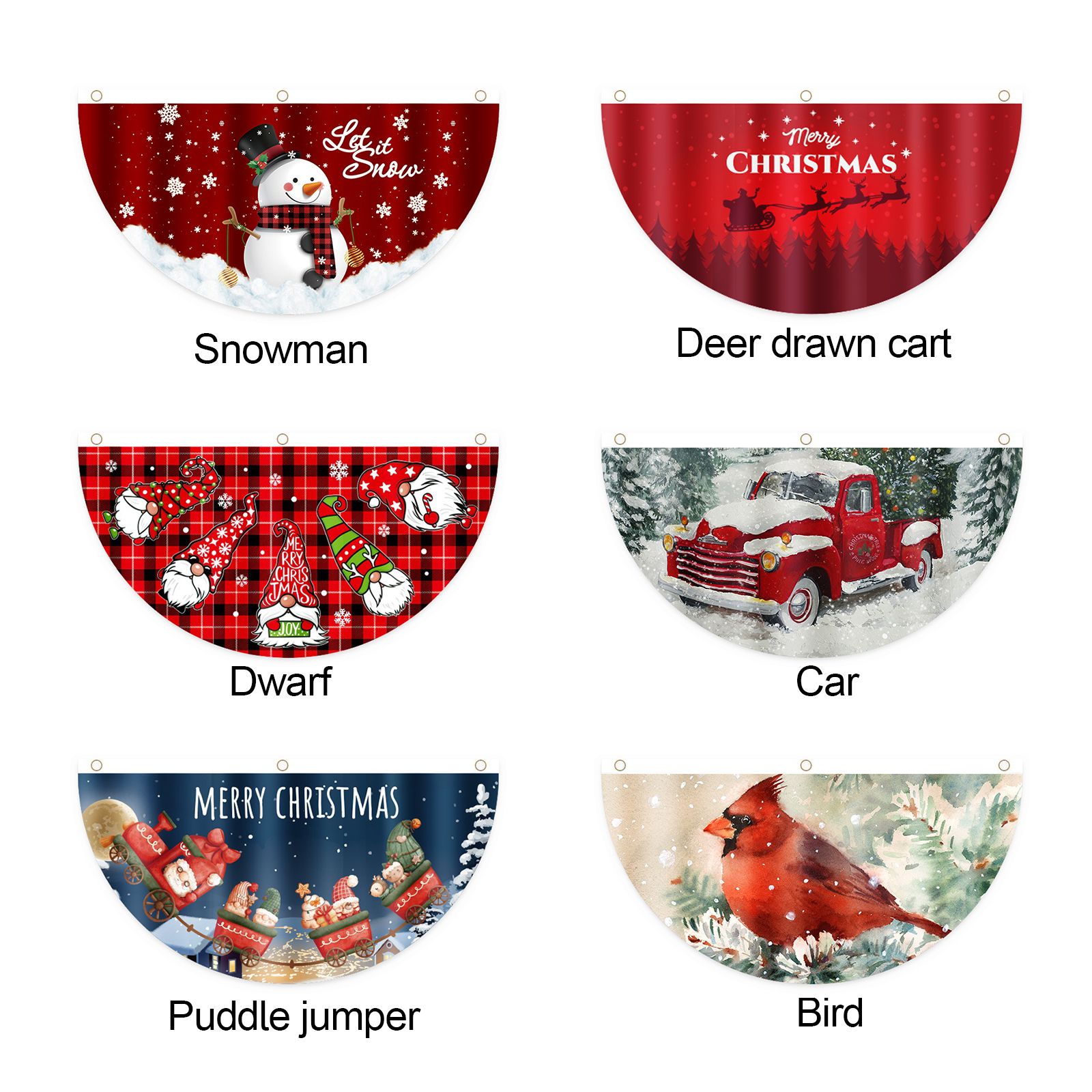 4Pcs Christmas Fan Shaped Flag Outdoors Hanging Flag Door Hanging Christmas view 7