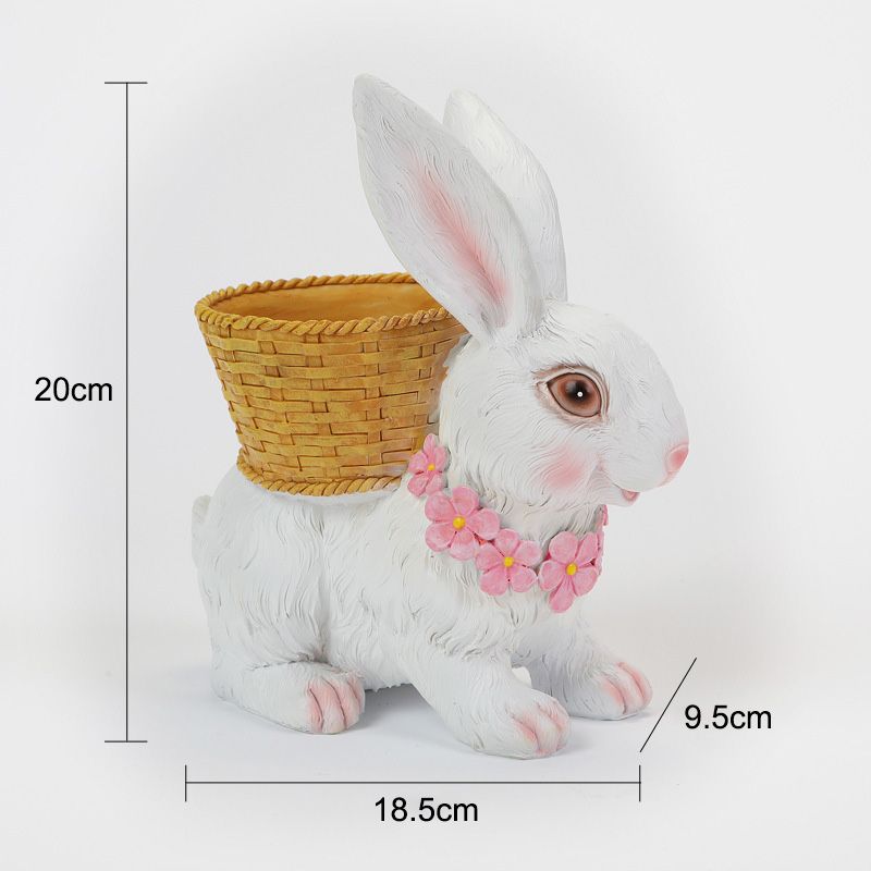 Rabbit Flowerpot Resin Process Rabbit Ornament with Back Basket Outdoor view 2