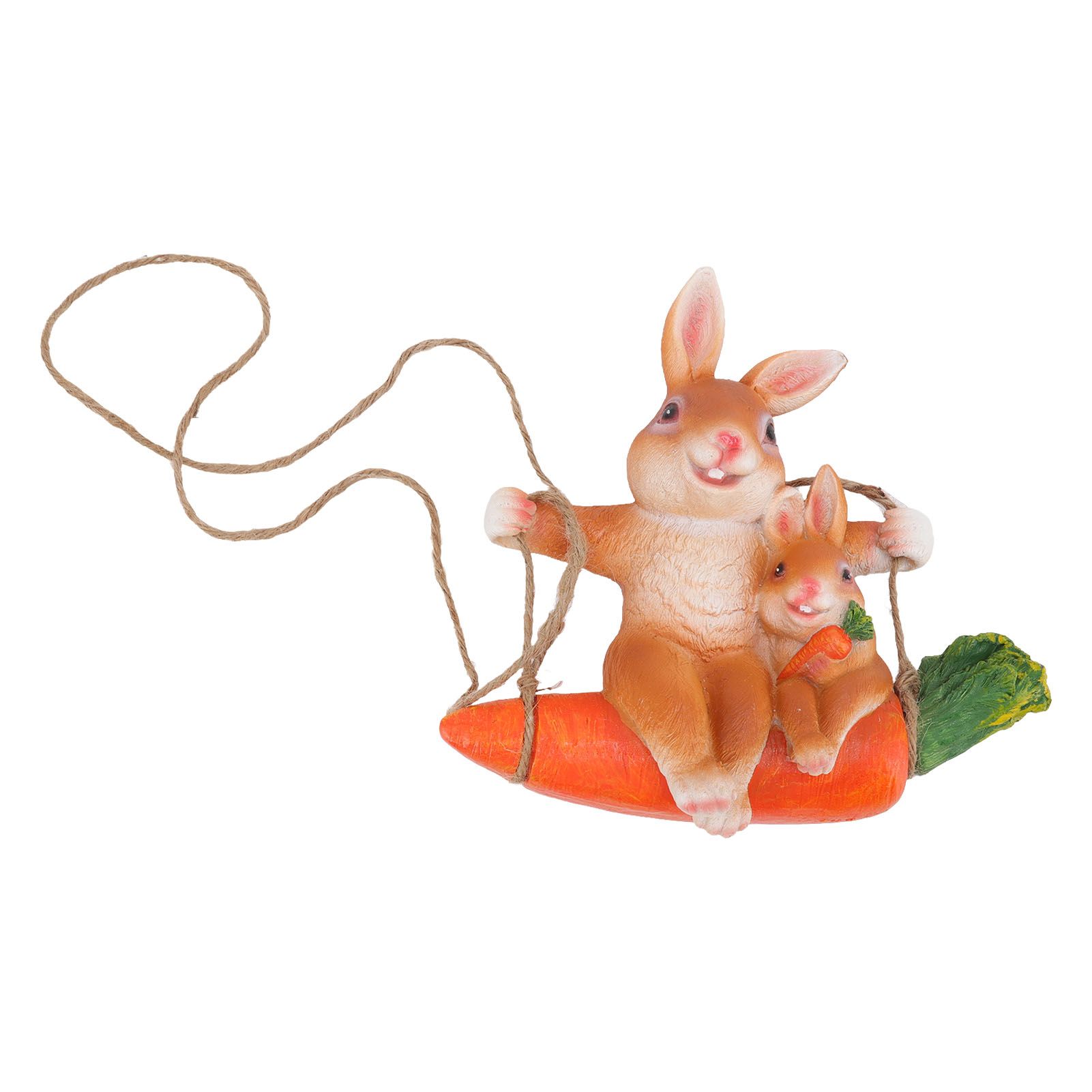 Ornament Brown Rabbit Carrot Swing Resin Modern Delicate Garden Home — image 1