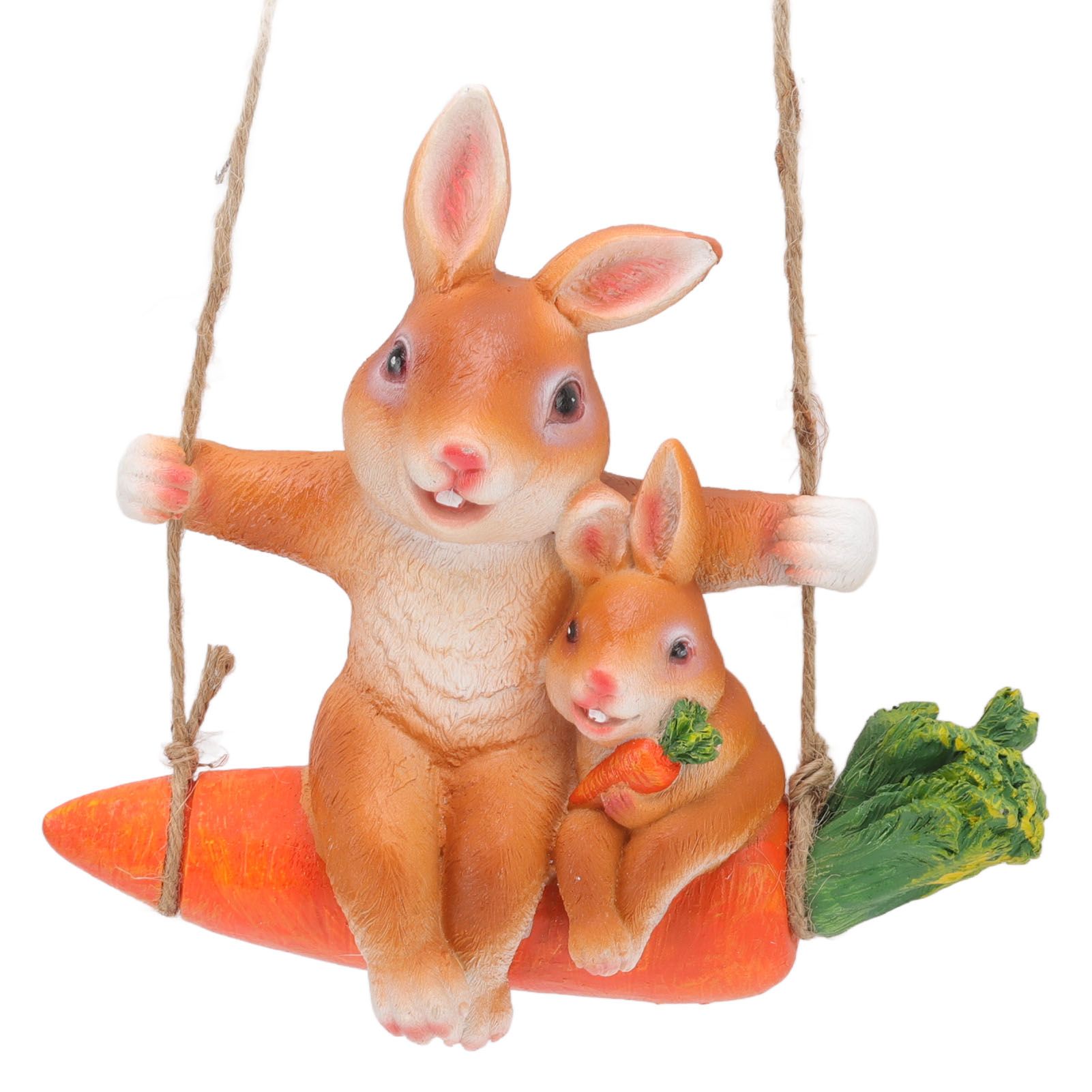 Ornament Brown Rabbit Carrot Swing Resin Modern Delicate Garden Home view 2