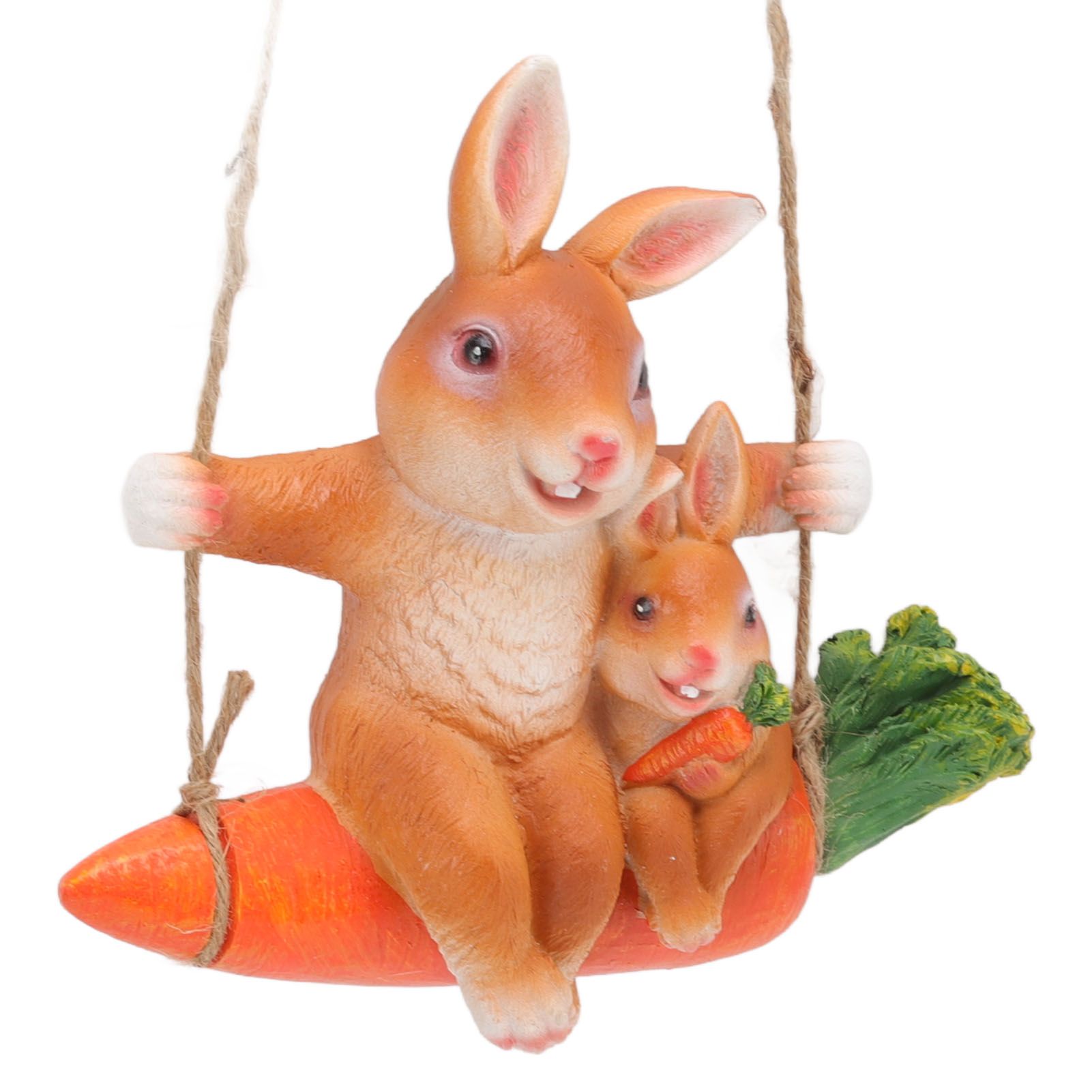 Ornament Brown Rabbit Carrot Swing Resin Modern Delicate Garden Home view 3