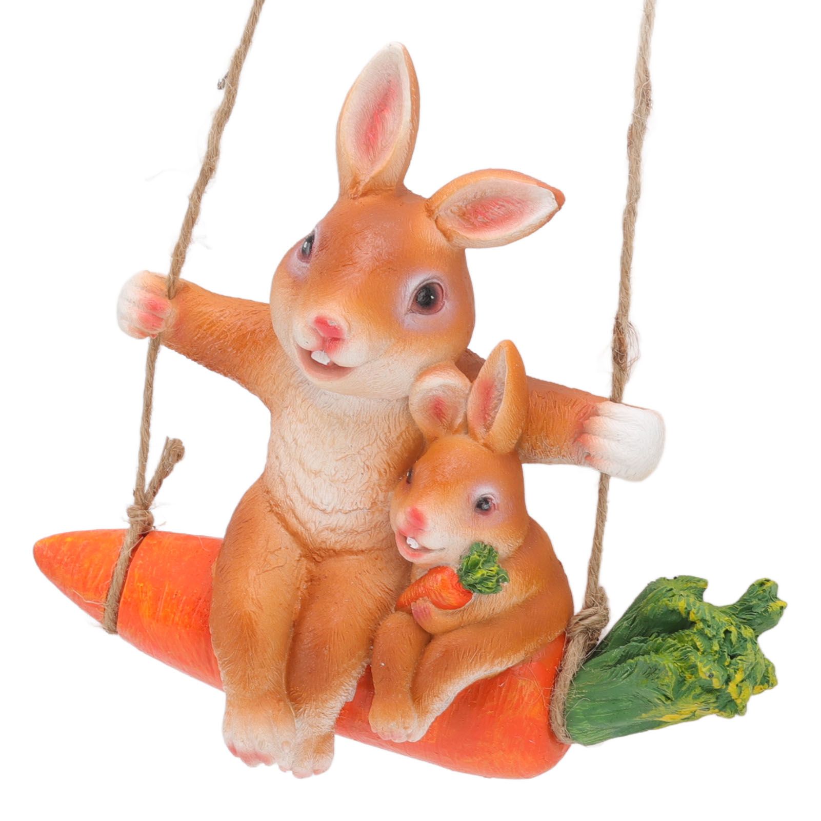 Ornament Brown Rabbit Carrot Swing Resin Modern Delicate Garden Home view 4