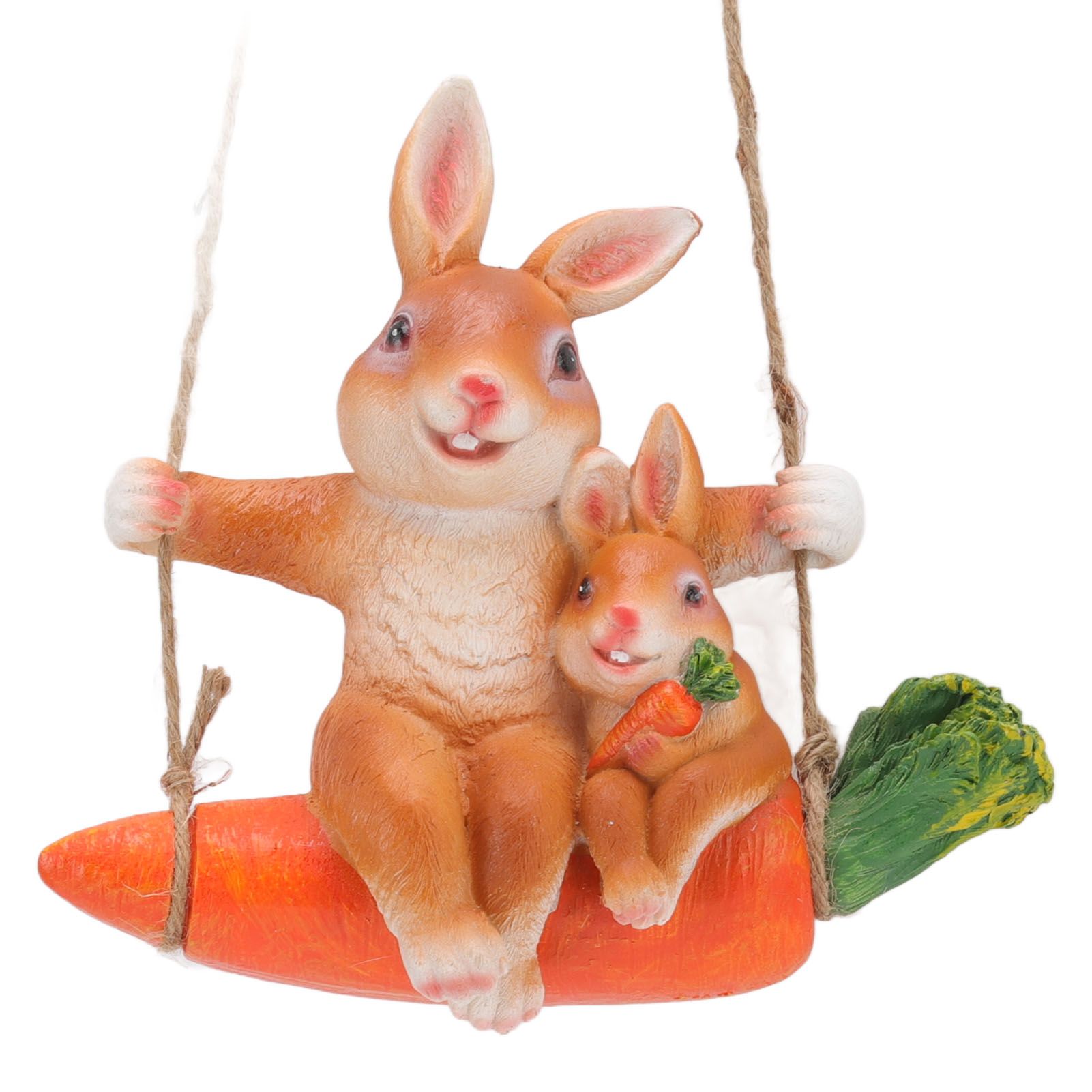 Ornament Brown Rabbit Carrot Swing Resin Modern Delicate Garden Home view 5