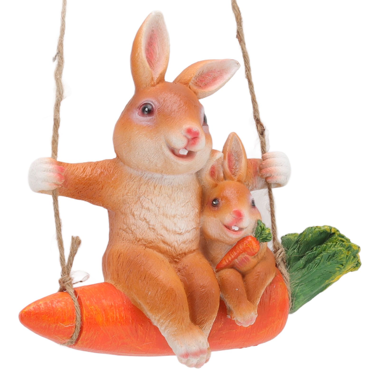 Ornament Brown Rabbit Carrot Swing Resin Modern Delicate Garden Home view 6