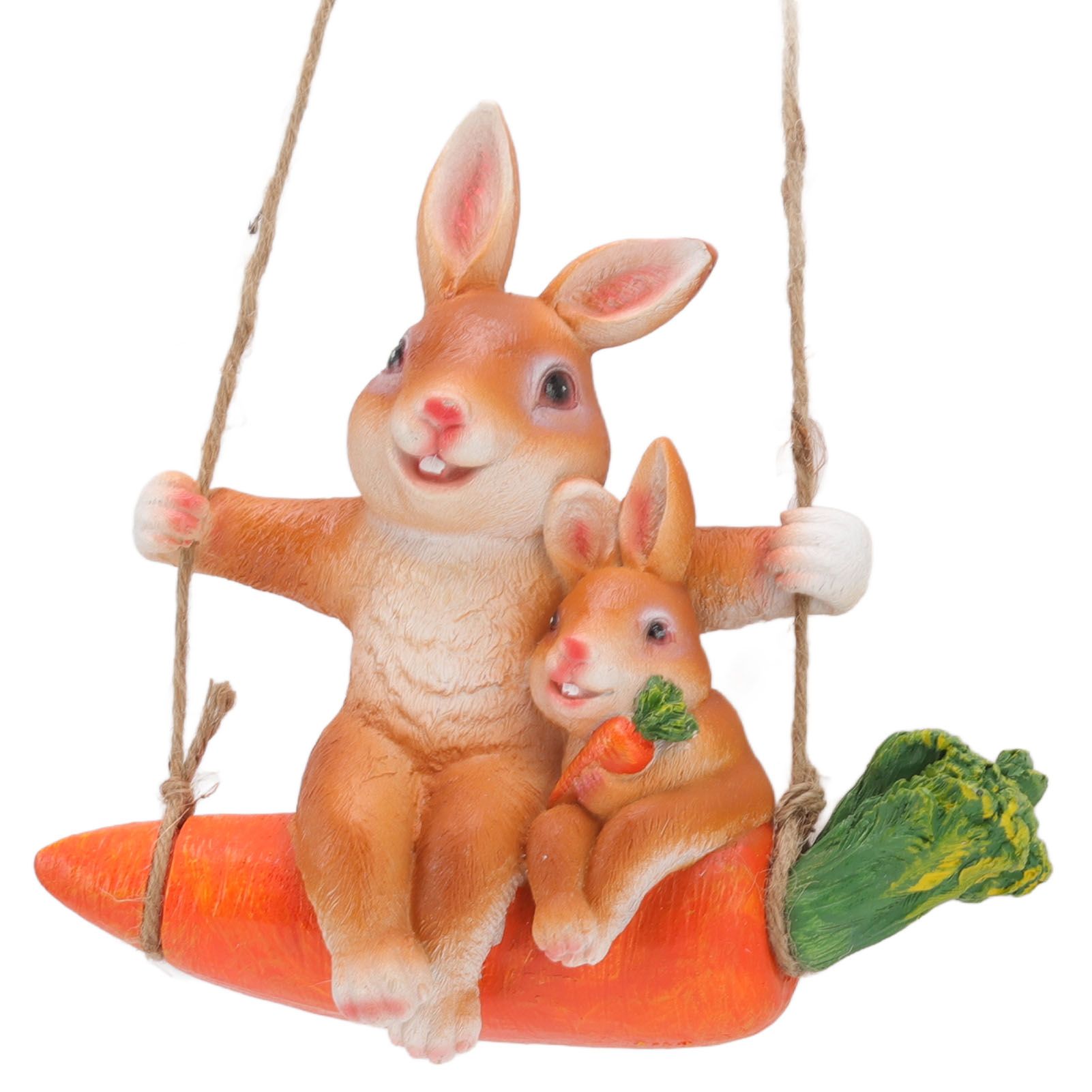Ornament Brown Rabbit Carrot Swing Resin Modern Delicate Garden Home view 7
