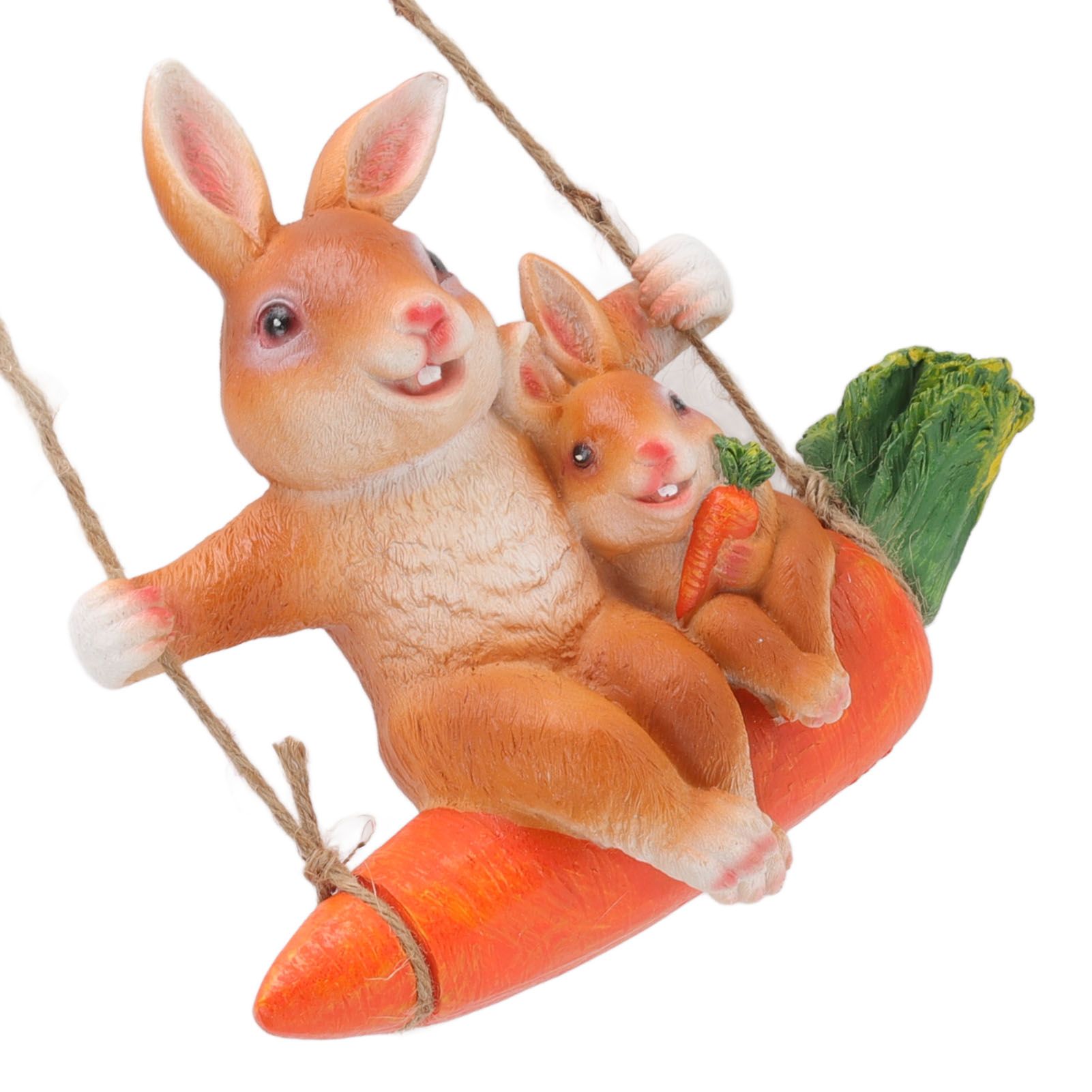 Ornament Brown Rabbit Carrot Swing Resin Modern Delicate Garden Home view 9
