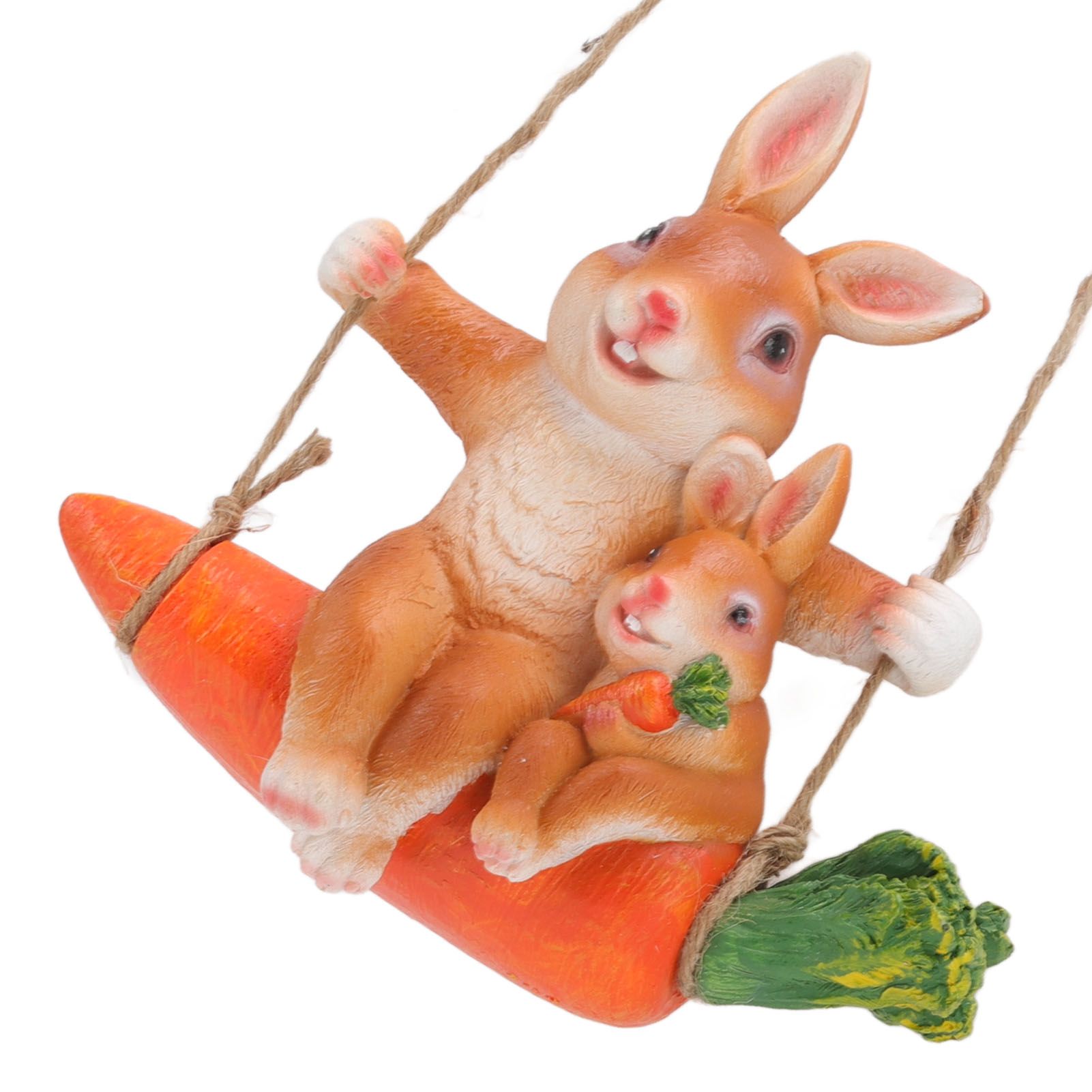 Ornament Brown Rabbit Carrot Swing Resin Modern Delicate Garden Home view 10