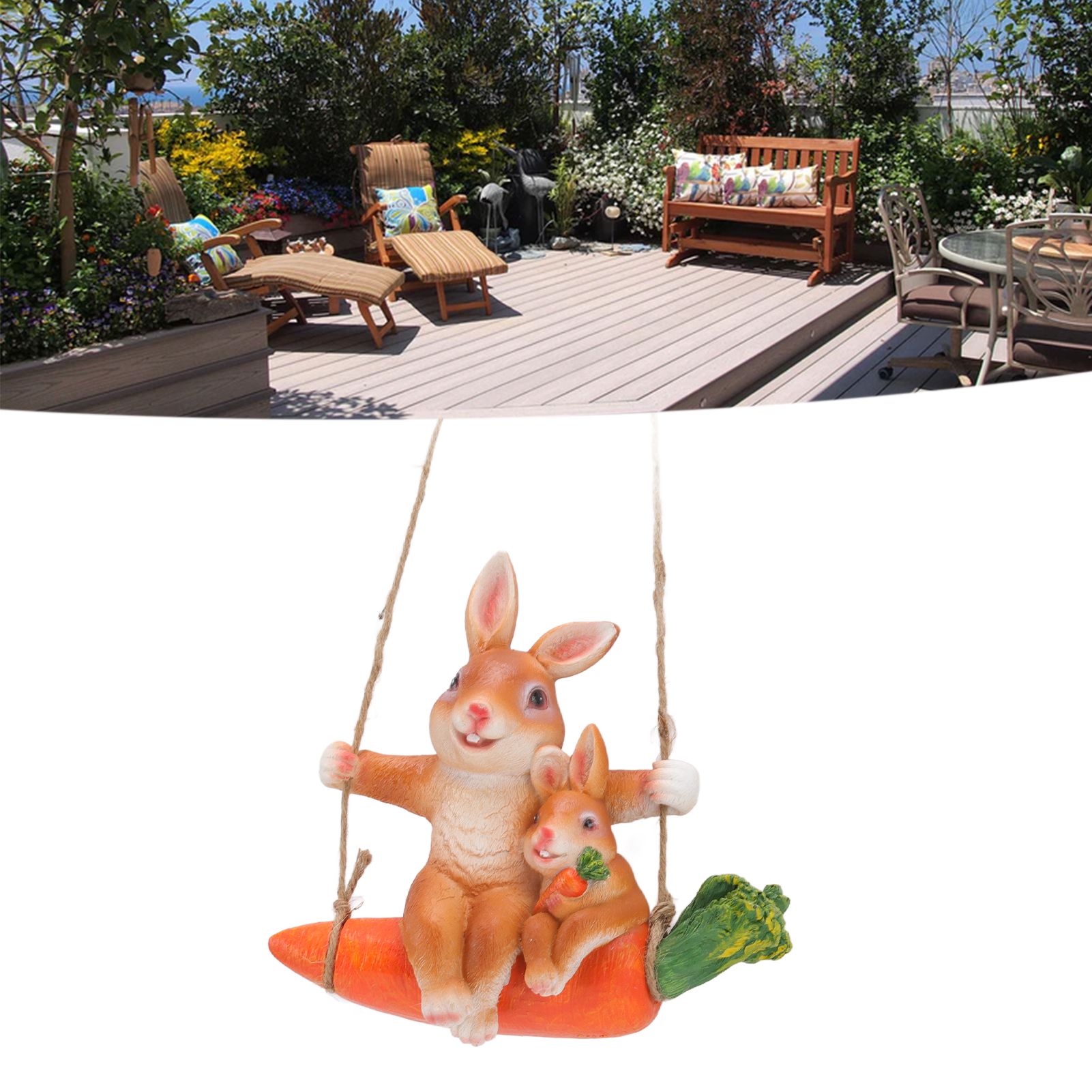 Ornament Brown Rabbit Carrot Swing Resin Modern Delicate Garden Home view 11
