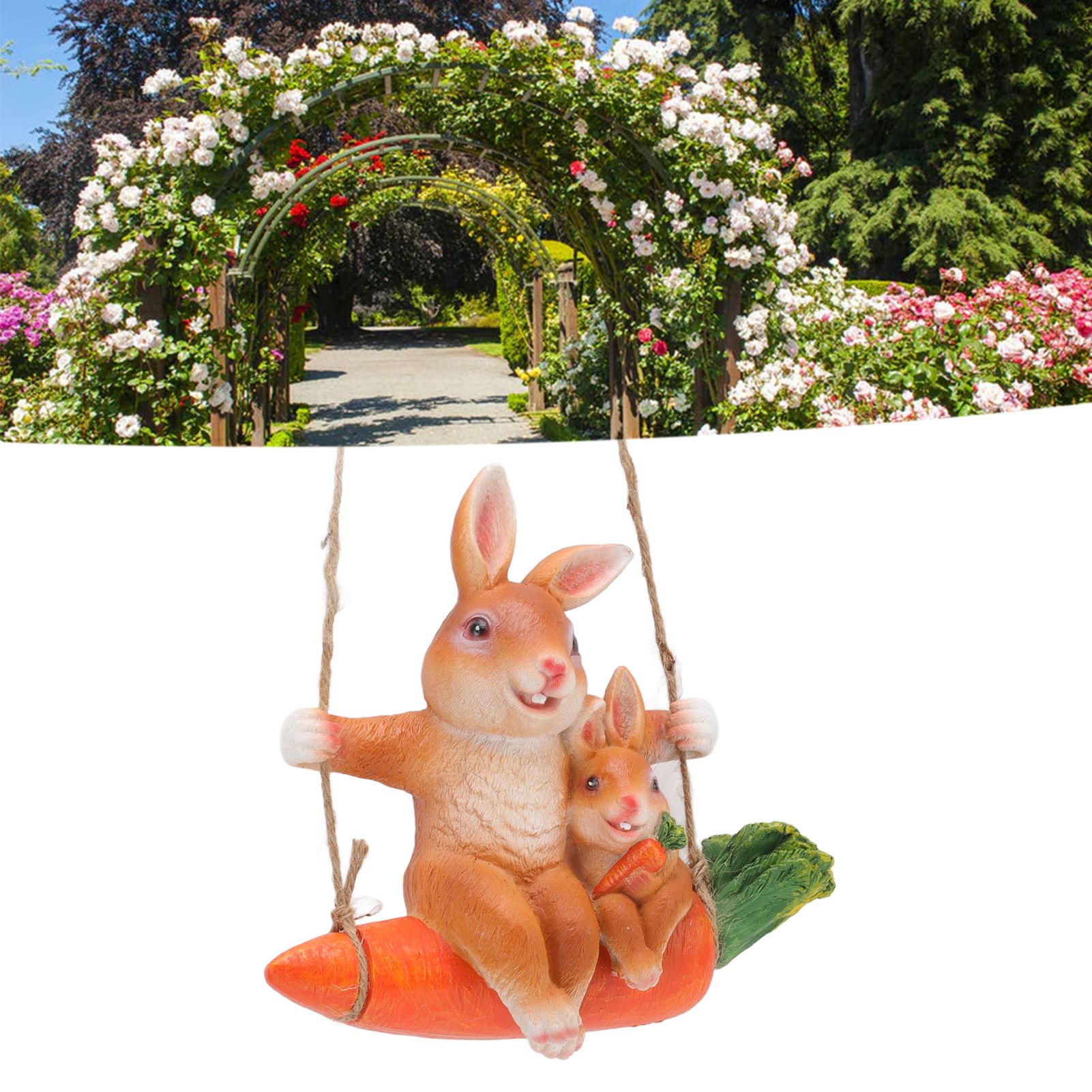 Ornament Brown Rabbit Carrot Swing Resin Modern Delicate Garden Home view 12