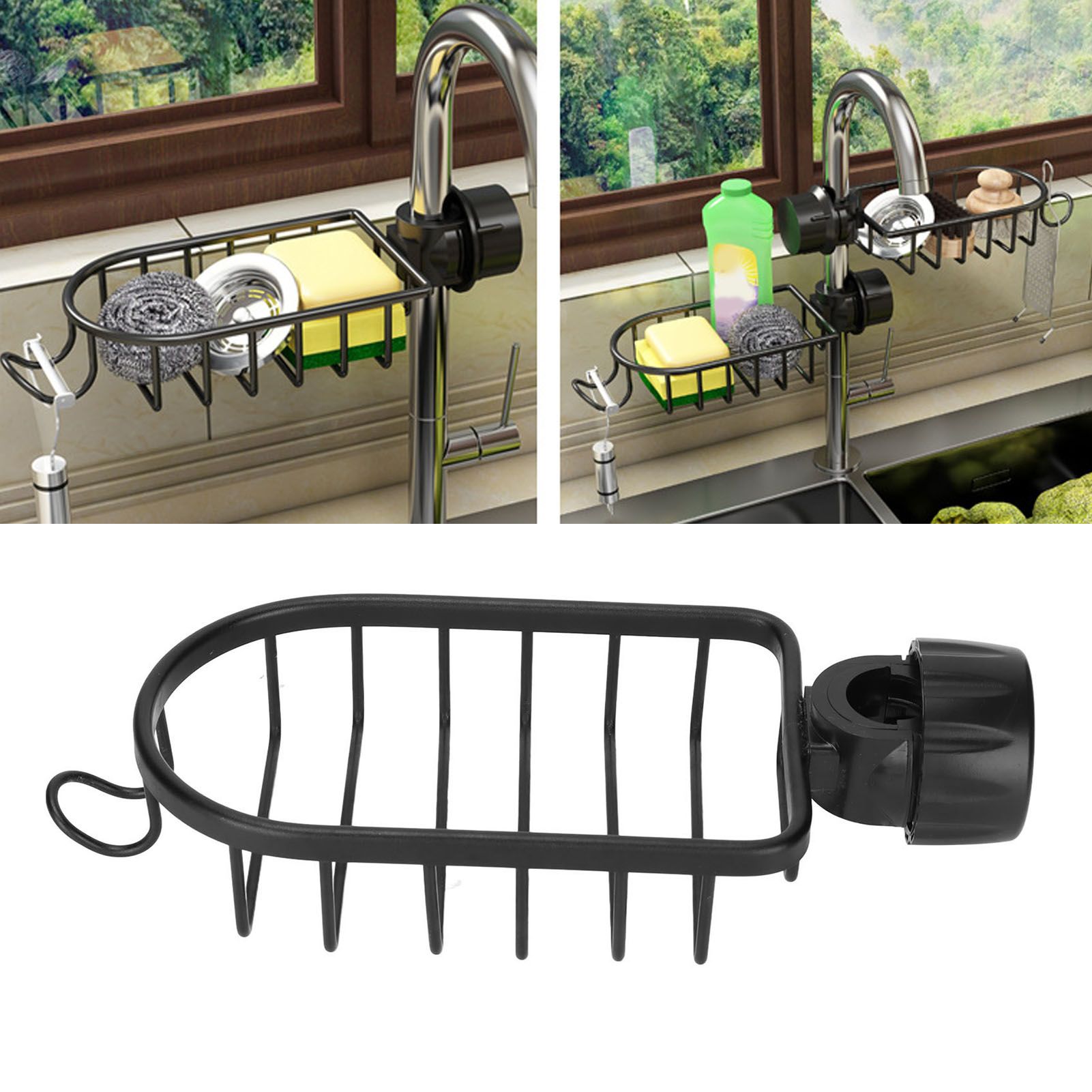 Hanging Faucet Storage Rack Adjustable Sink Dishcloth Sponge Drainer Rack for view 11