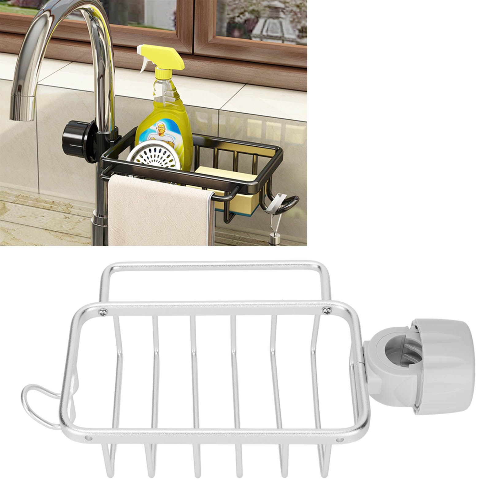 Kitchen Faucet Storage Rack Faucet Sponge Holder Hanging Drain Rack with Towel view 11