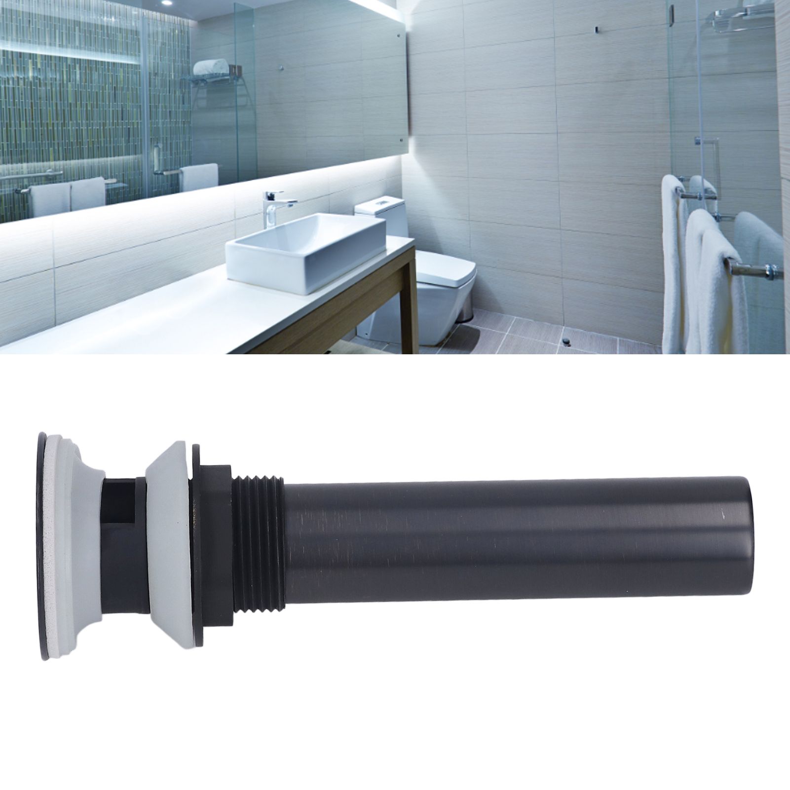 Waste Stopper Press Bounce Drain Assembly Non Overflow Stainless Steel Black view 10