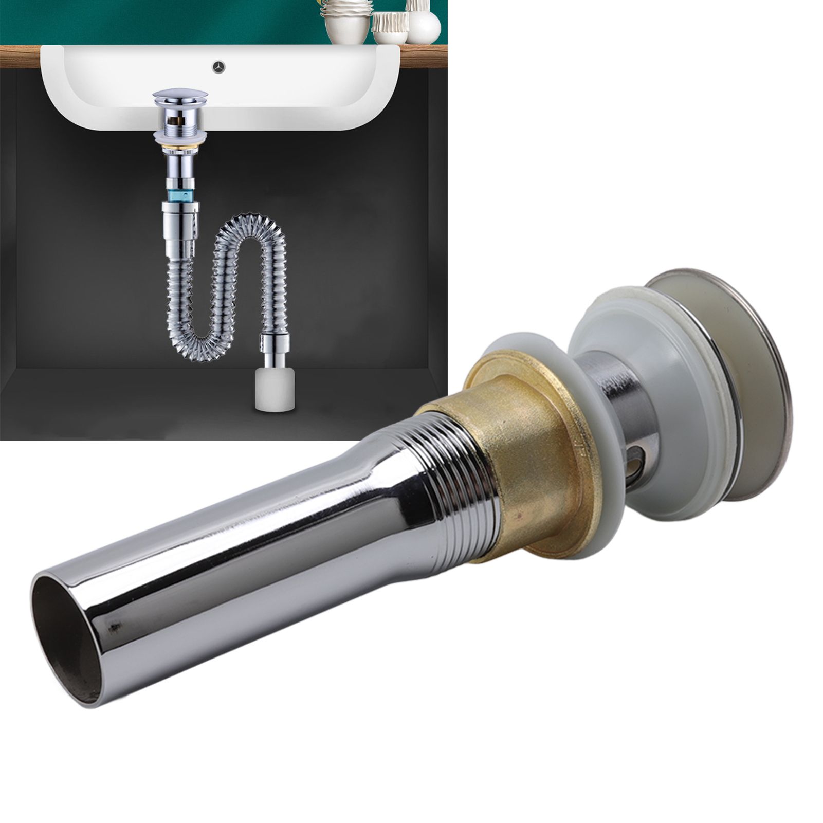 Faucet Sink Pop Up Drain Stopper Press Bounce Drain Electroplating Stainless view 11