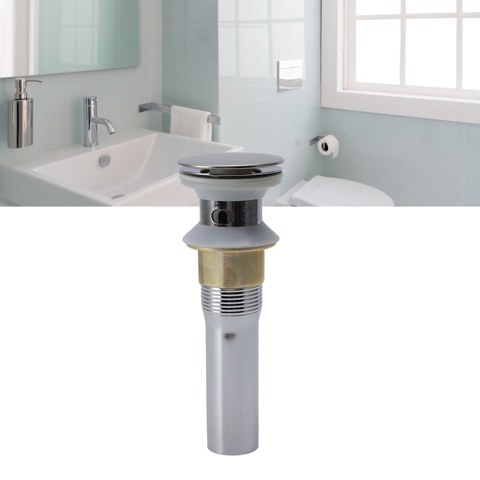 Faucet Sink Pop Up Drain Stopper Press Bounce Drain Electroplating Stainless view 12