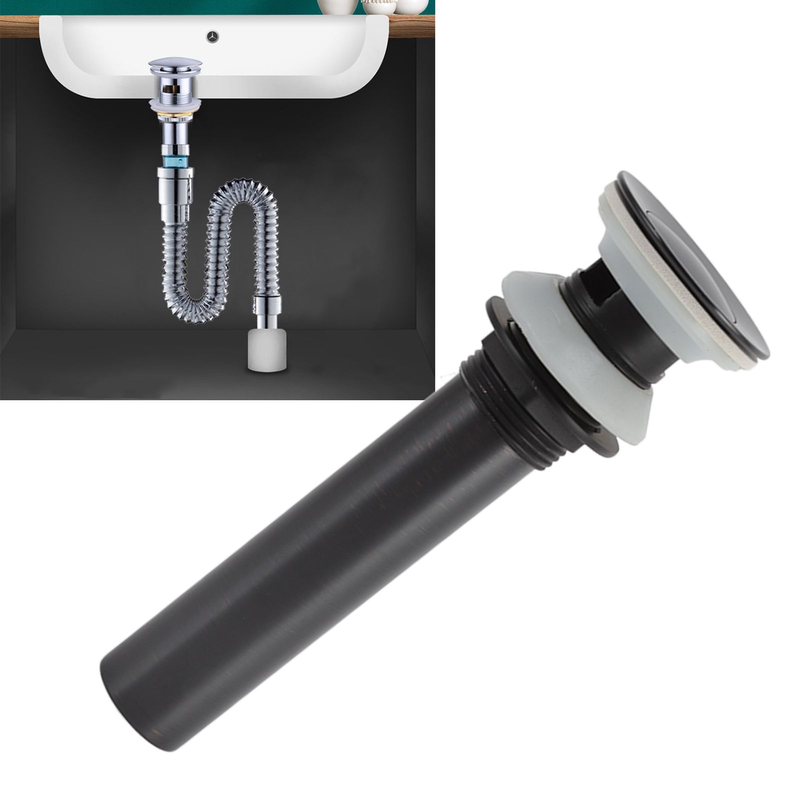 Bathroom Basin Sink Drain Brass Stainless Steel Pop Up Draining Stopper view 11