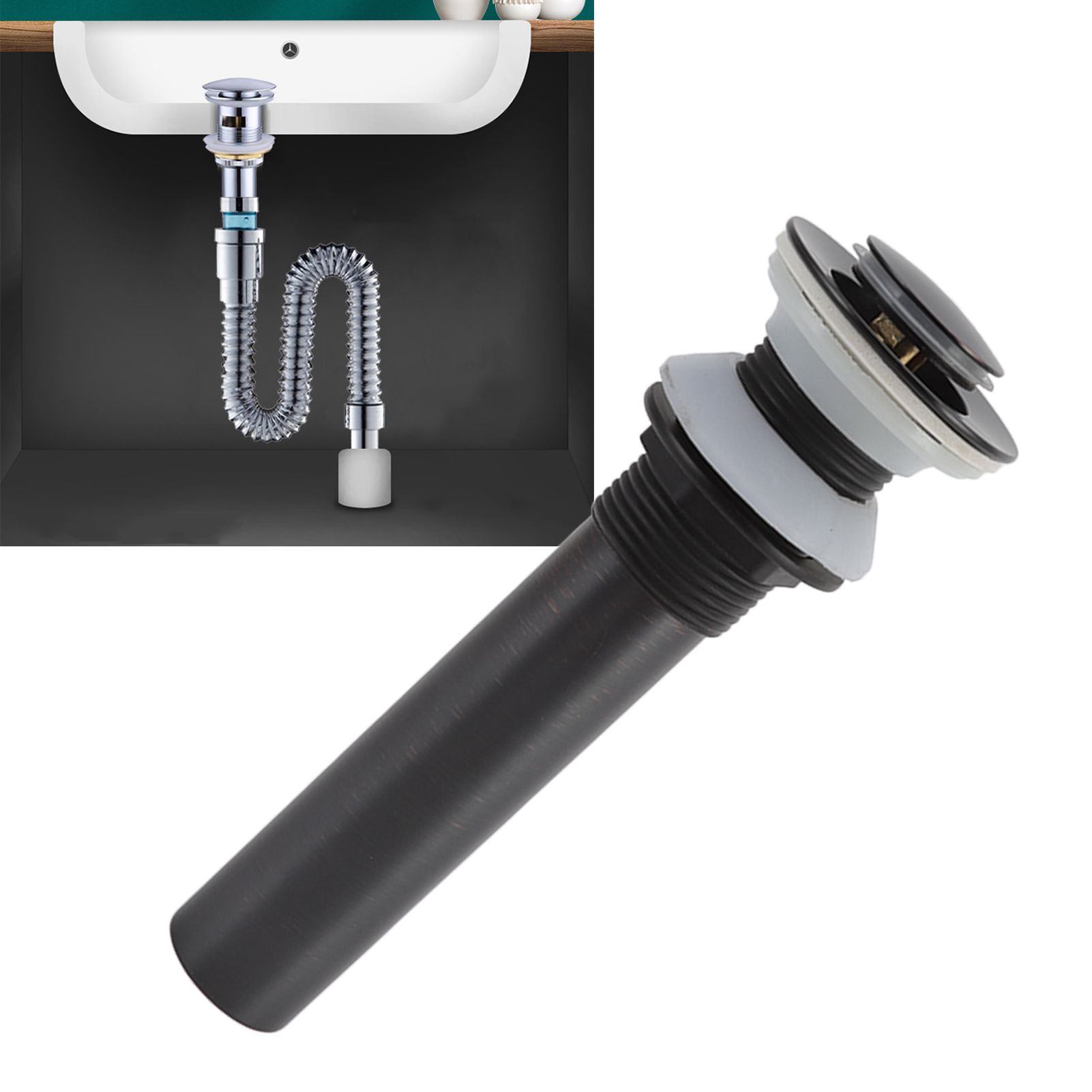 Bathroom Basin Sink Drain Brass Stainless Steel Pop Up Draining Stopper view 11