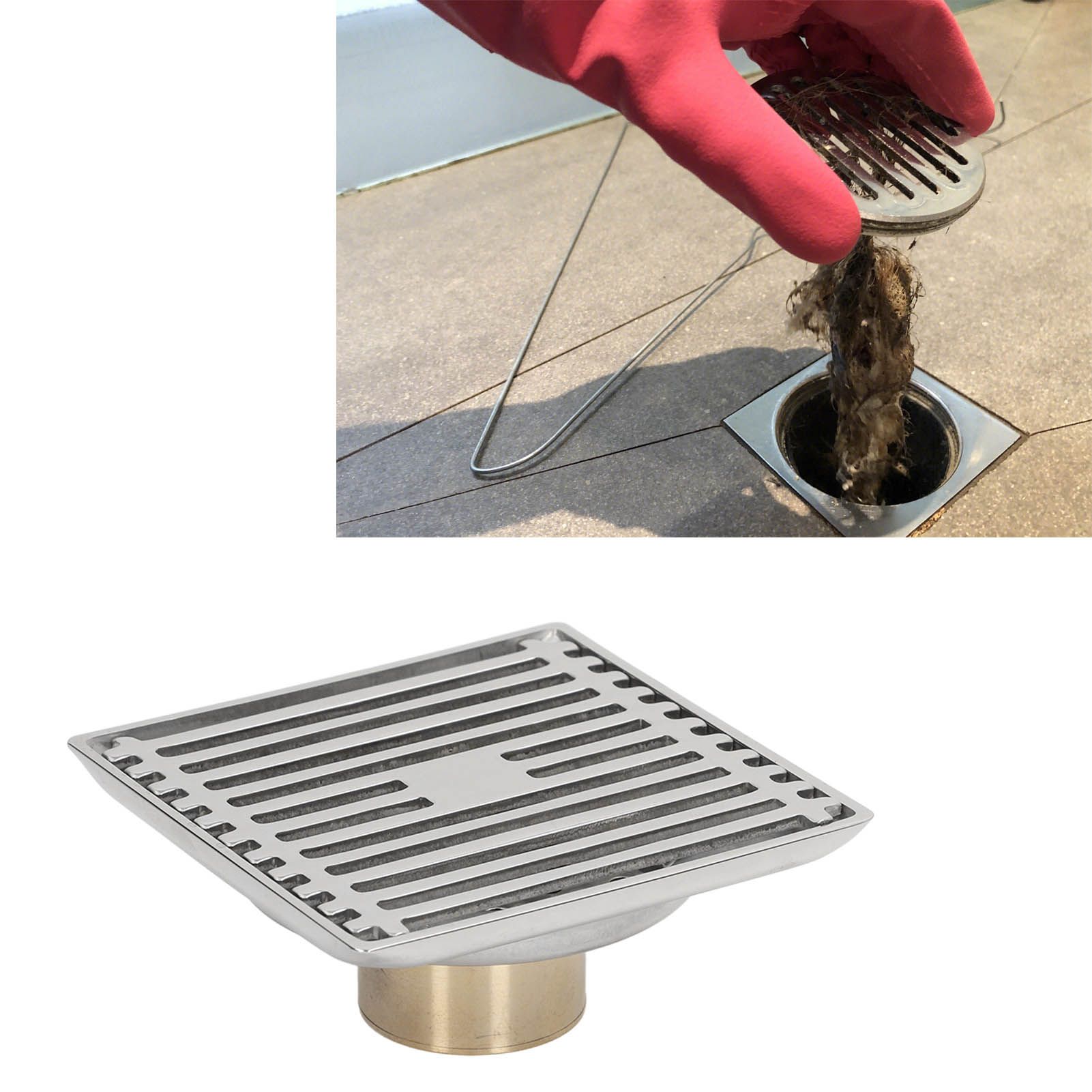 Large Flow Floor Drain Electroplating Squared Glossy Shower Floor Drain with view 11