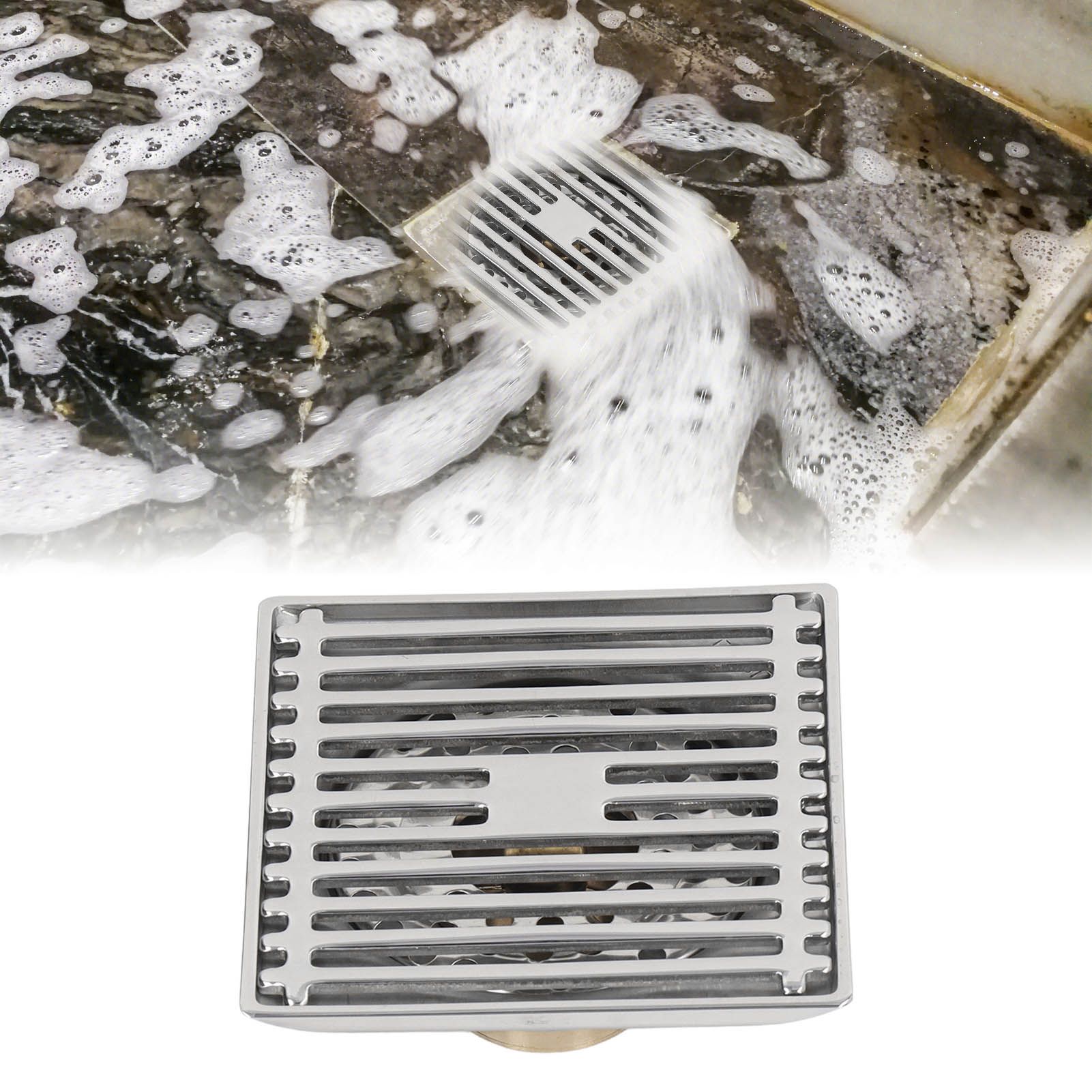 Large Flow Floor Drain Electroplating Squared Glossy Shower Floor Drain with view 12