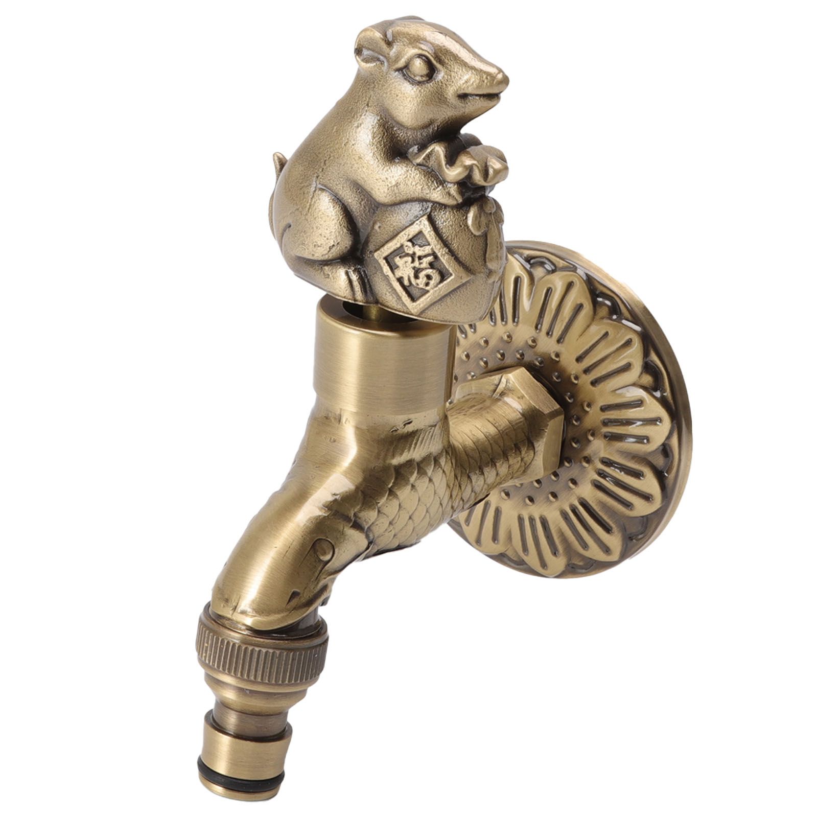 Antique Carved Faucet Bronze Copper Carp Retro Anti Rust Outdoor Garden Tap