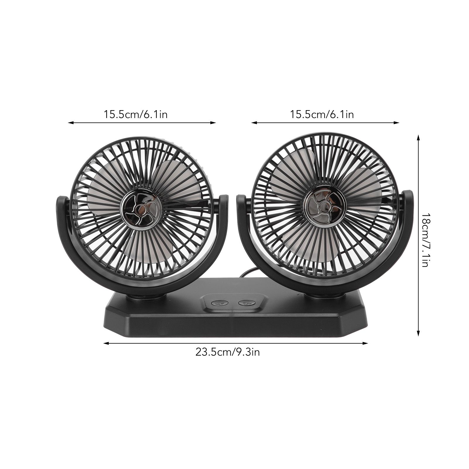 12V Double Head Electric Fan Double Control 3 Gears Strong Wind USB Charging view 15