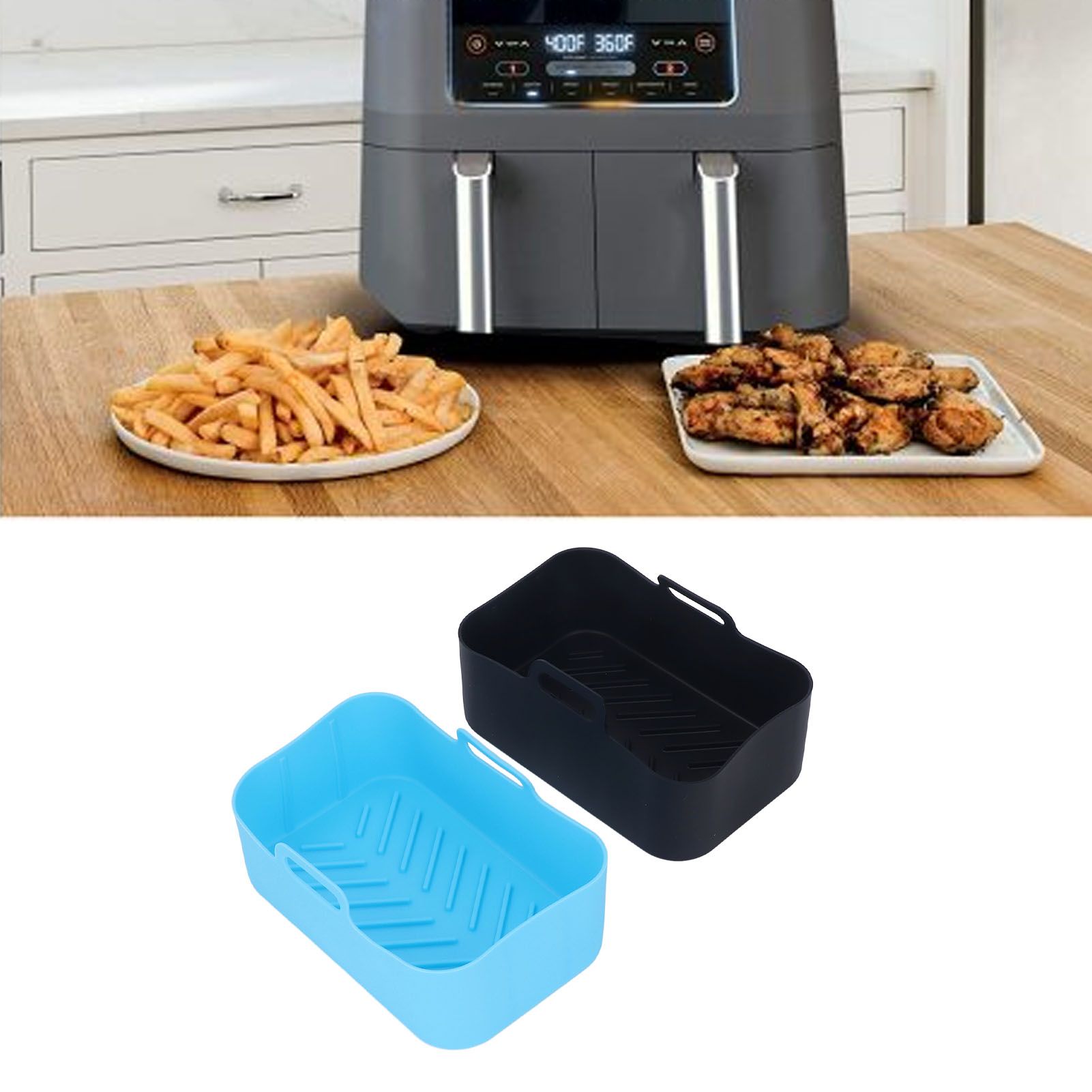 2pcs Fryer Silicone Pot Non Stick Reusable Liner Basket Replacement for Ninja view 11