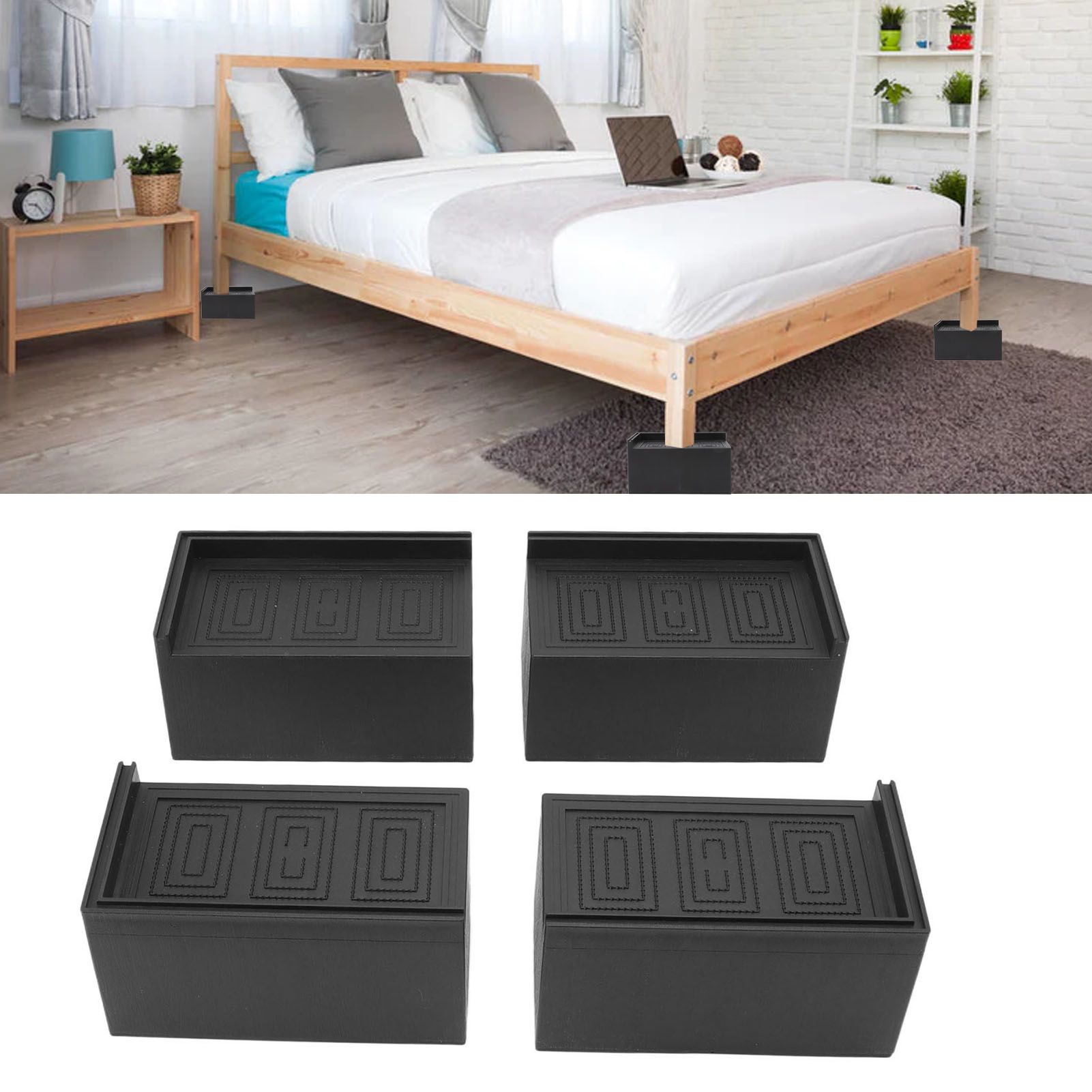 4pcs Furniture Riser Black Enlarged Widened Rectangle Rubber 3in Furniture Leg view 11