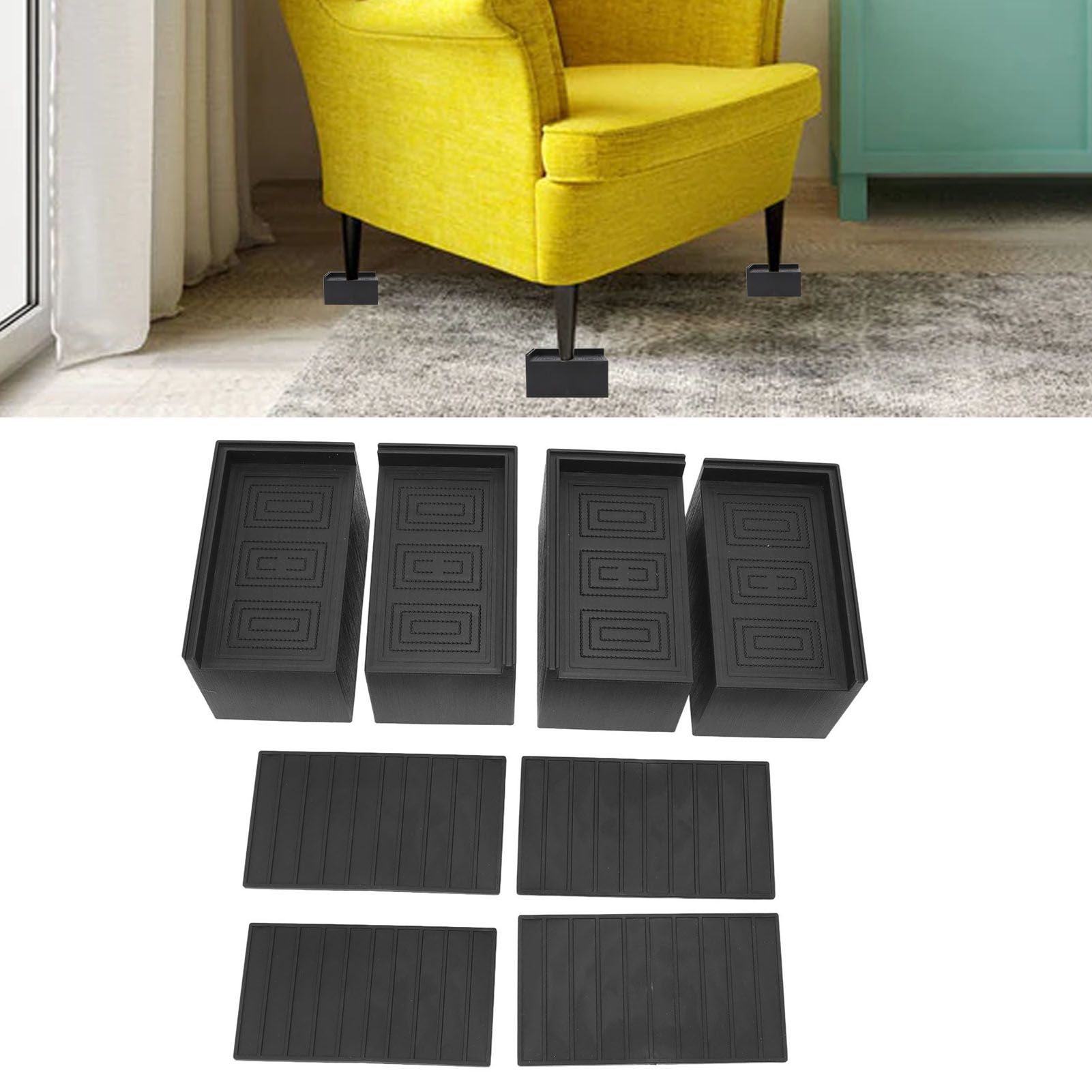 4pcs Furniture Riser Black Enlarged Widened Rectangle Rubber 3in Furniture Leg view 12