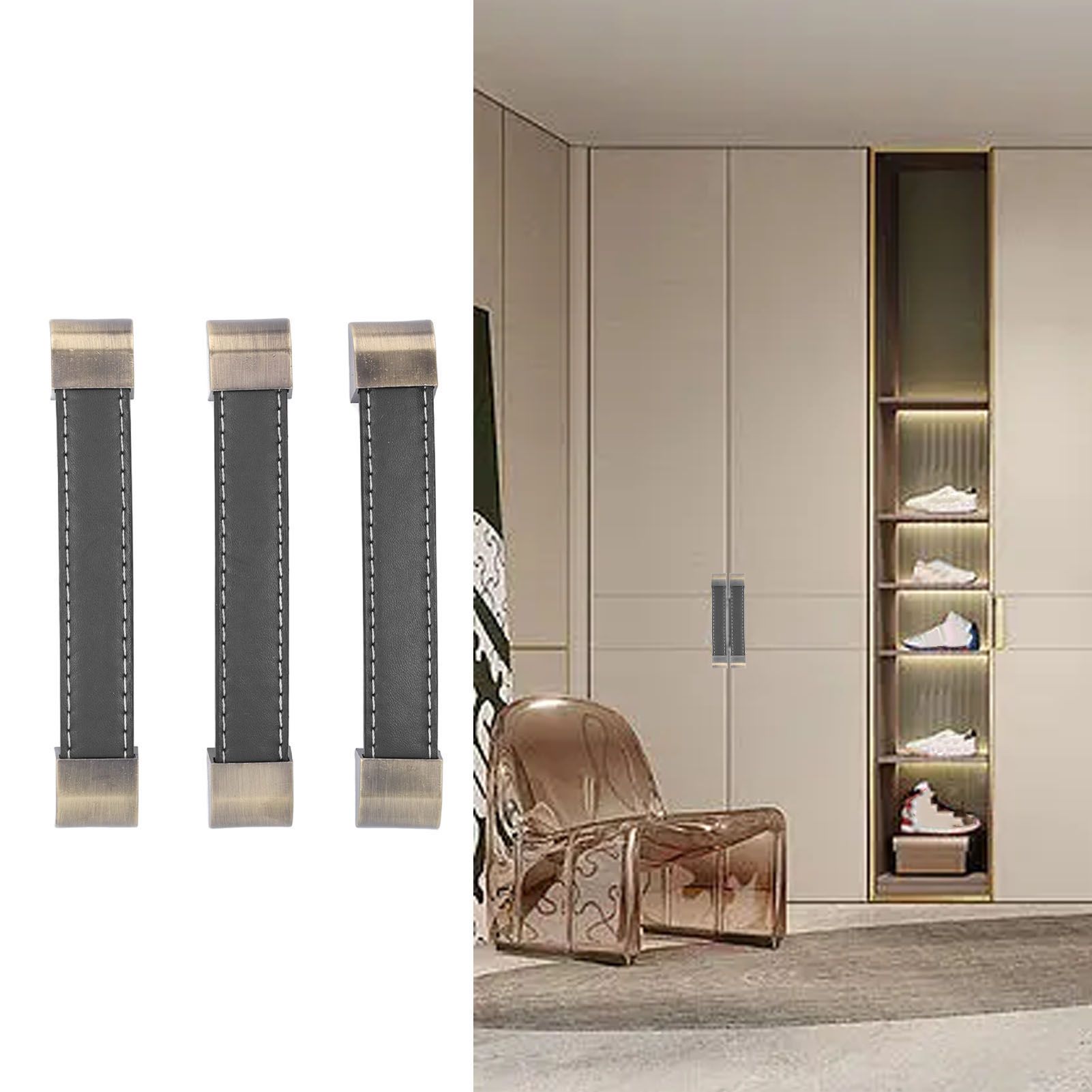 3Pcs Wardrobe Door Leather Handle Antique Drawer Pull Handle Luggage Wine Box view 12