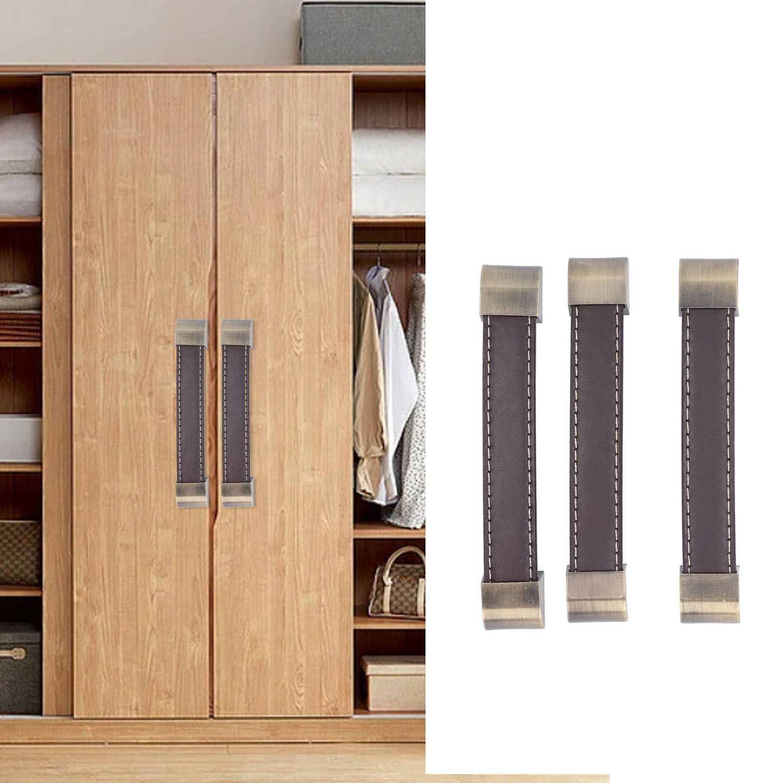 3Pcs Wardrobe Door Leather Handle Antique Drawer Pull Handle Luggage Wine Box view 11