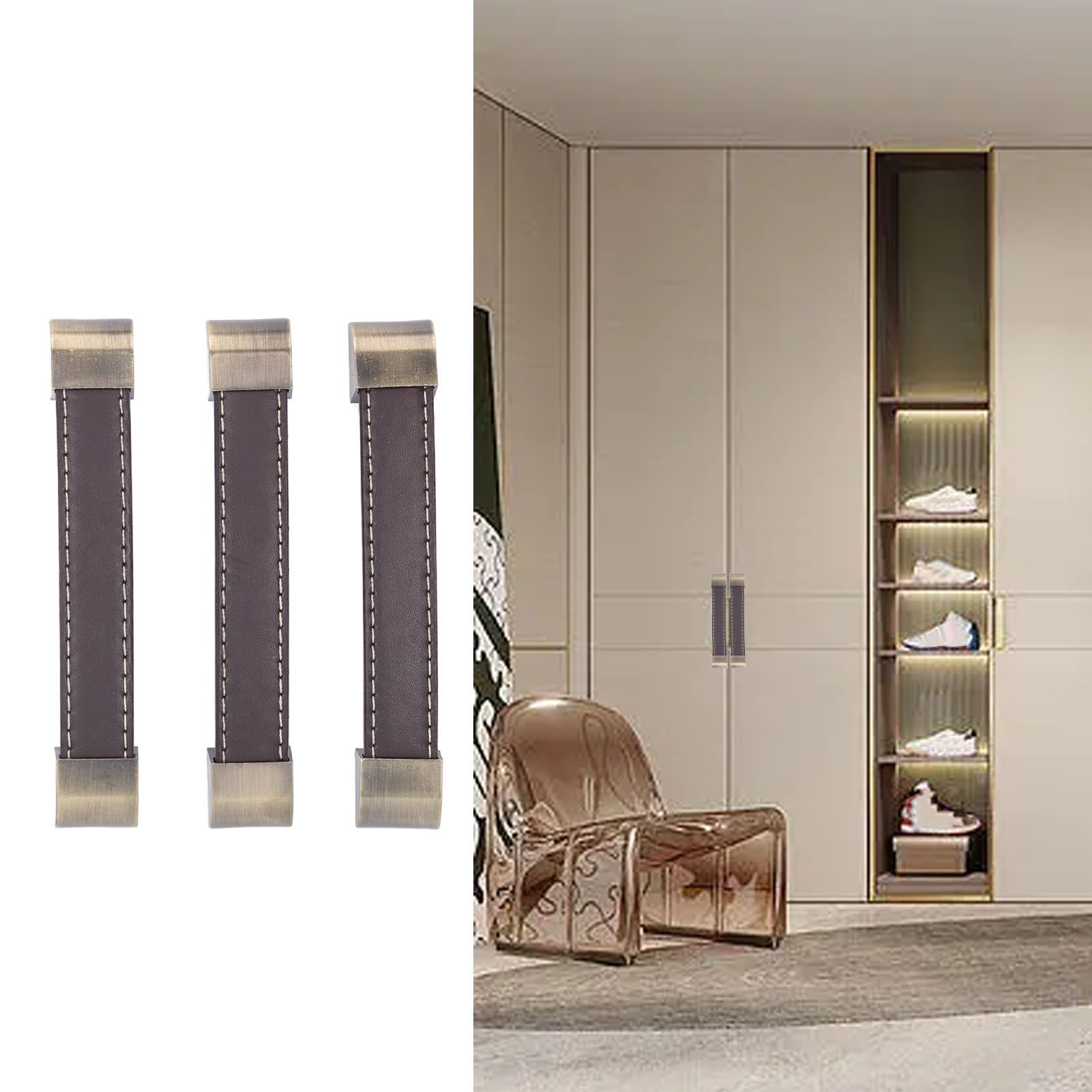 3Pcs Wardrobe Door Leather Handle Antique Drawer Pull Handle Luggage Wine Box view 12