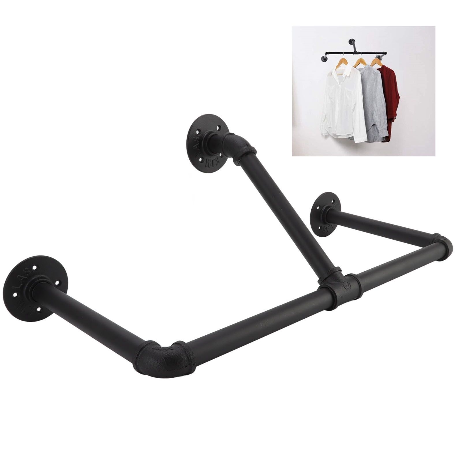 22in Industrial Pipe Clothing Display Rack Wall Mounted Clothes Rack Hanger view 11