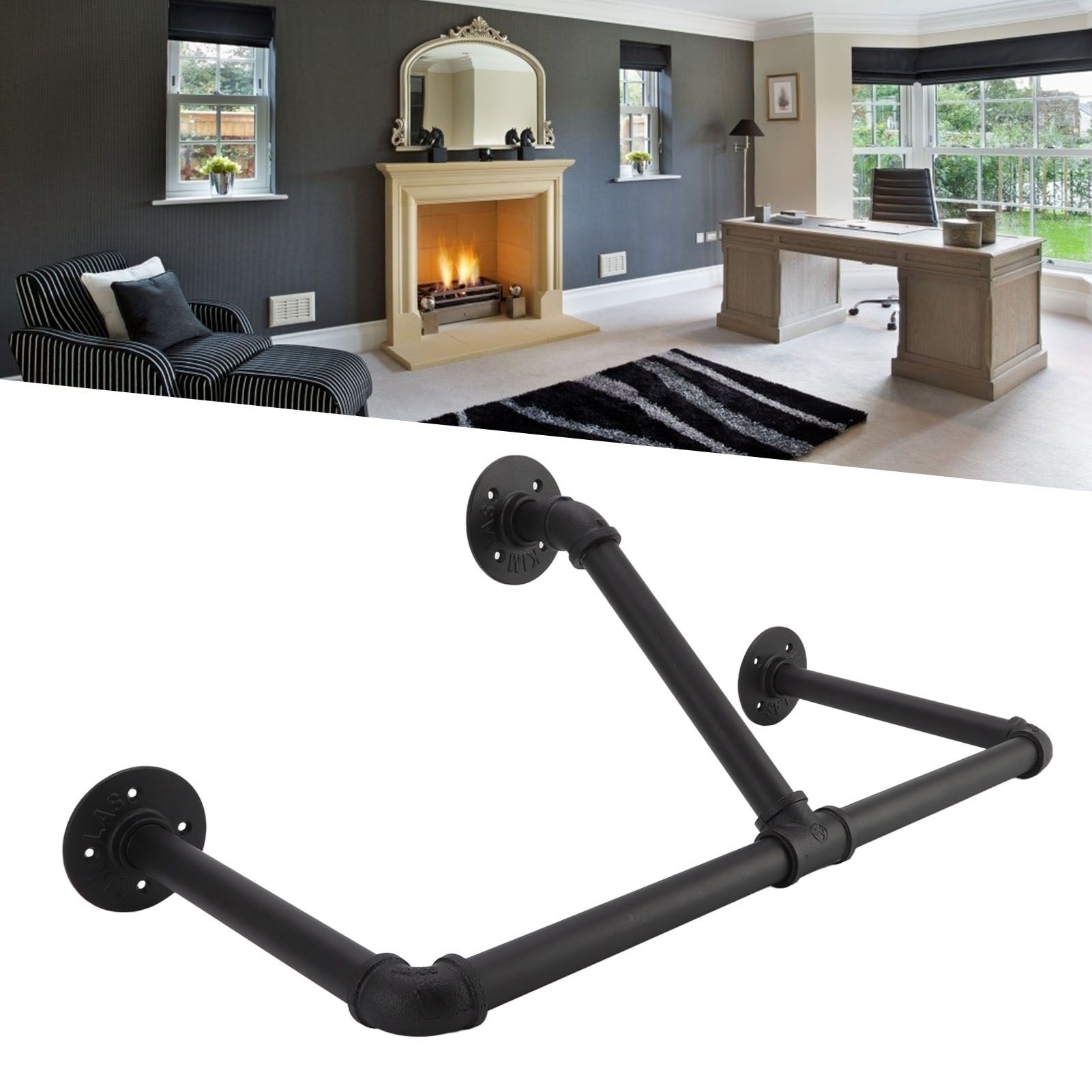 22in Industrial Pipe Clothing Display Rack Wall Mounted Clothes Rack Hanger view 12