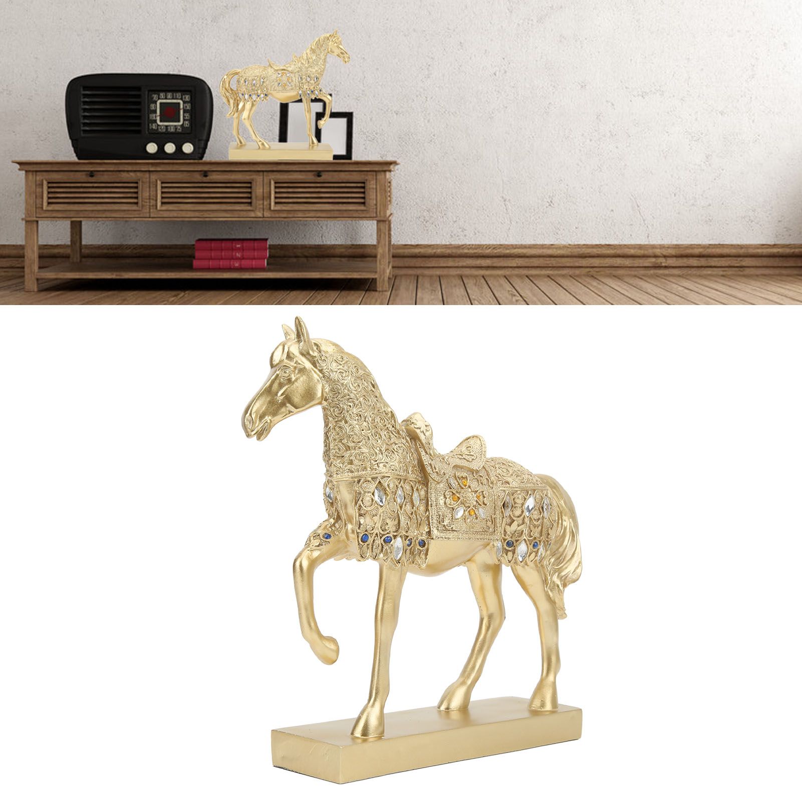 Golden Horse Decor Animal Art Horse Figurine and Statue Ornament for Home Office view 11