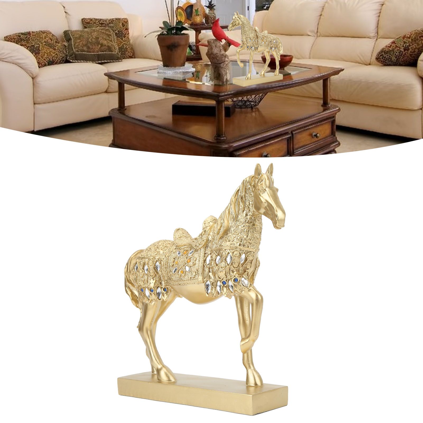 Golden Horse Decor Animal Art Horse Figurine and Statue Ornament for Home Office view 12