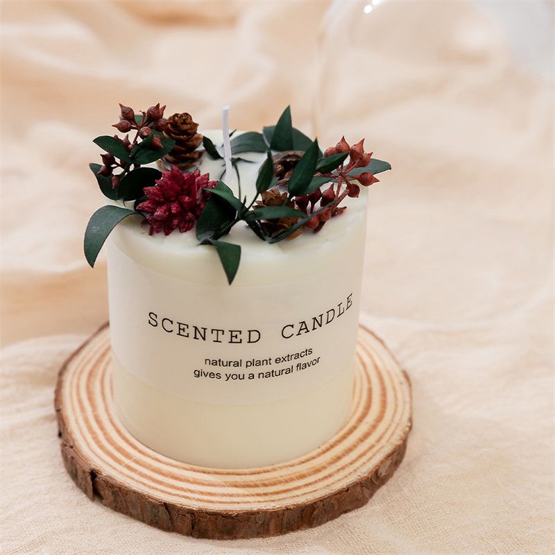Scented Candle Soy Wax Dry Flower Glass Cover Wood Mat Aromatherapy Candle for view 5