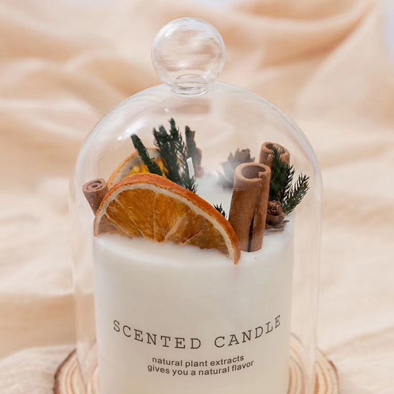 Scented Candle Soy Wax Dry Flower Glass Cover Wood Mat Aromatherapy Candle for view 5